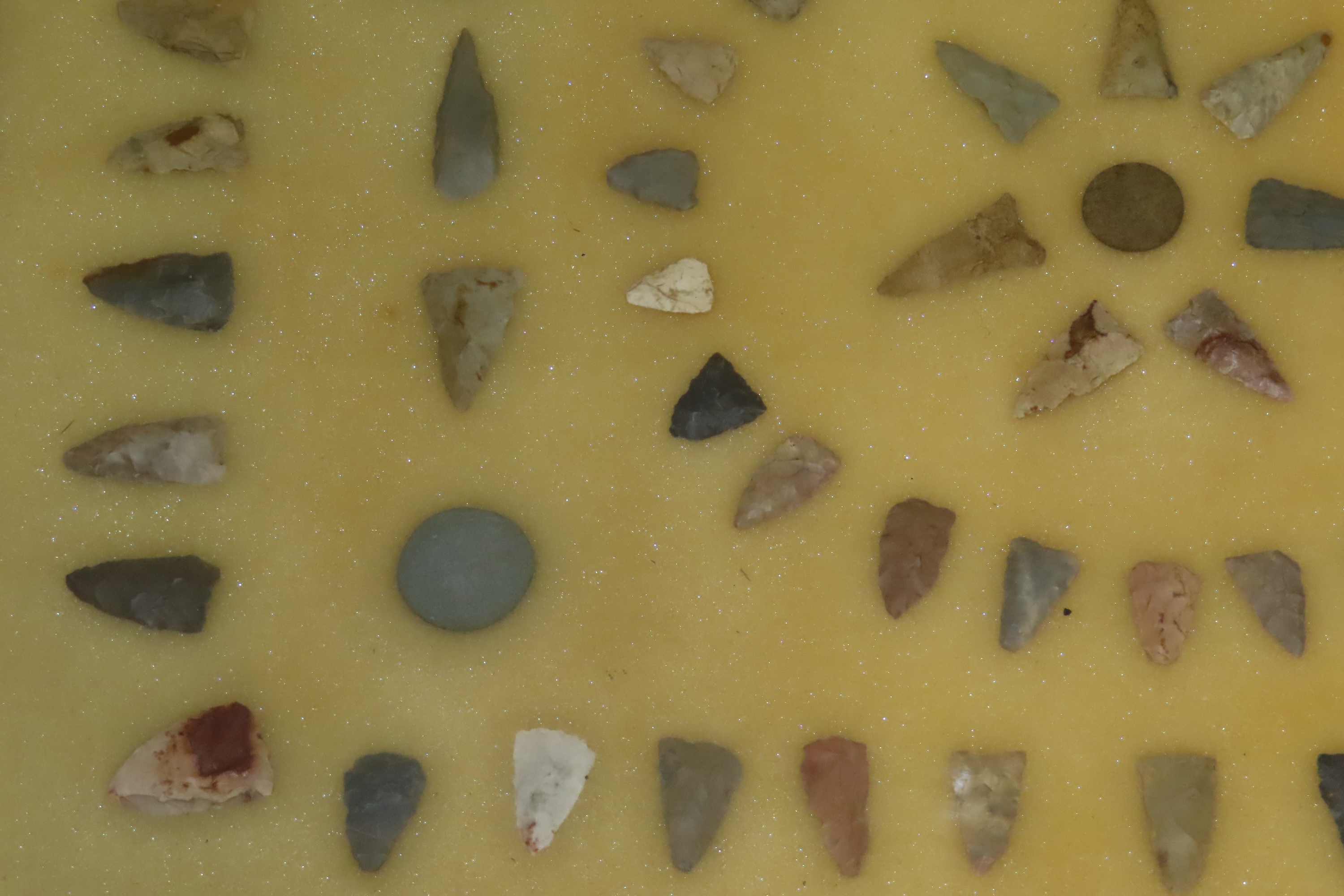 24" x 18" Frame full of Arrowheads found in Wayne & Hardin County Tennessee by Boyd Cole. Indian Artifact Collection, Knife, Blade, Spear.