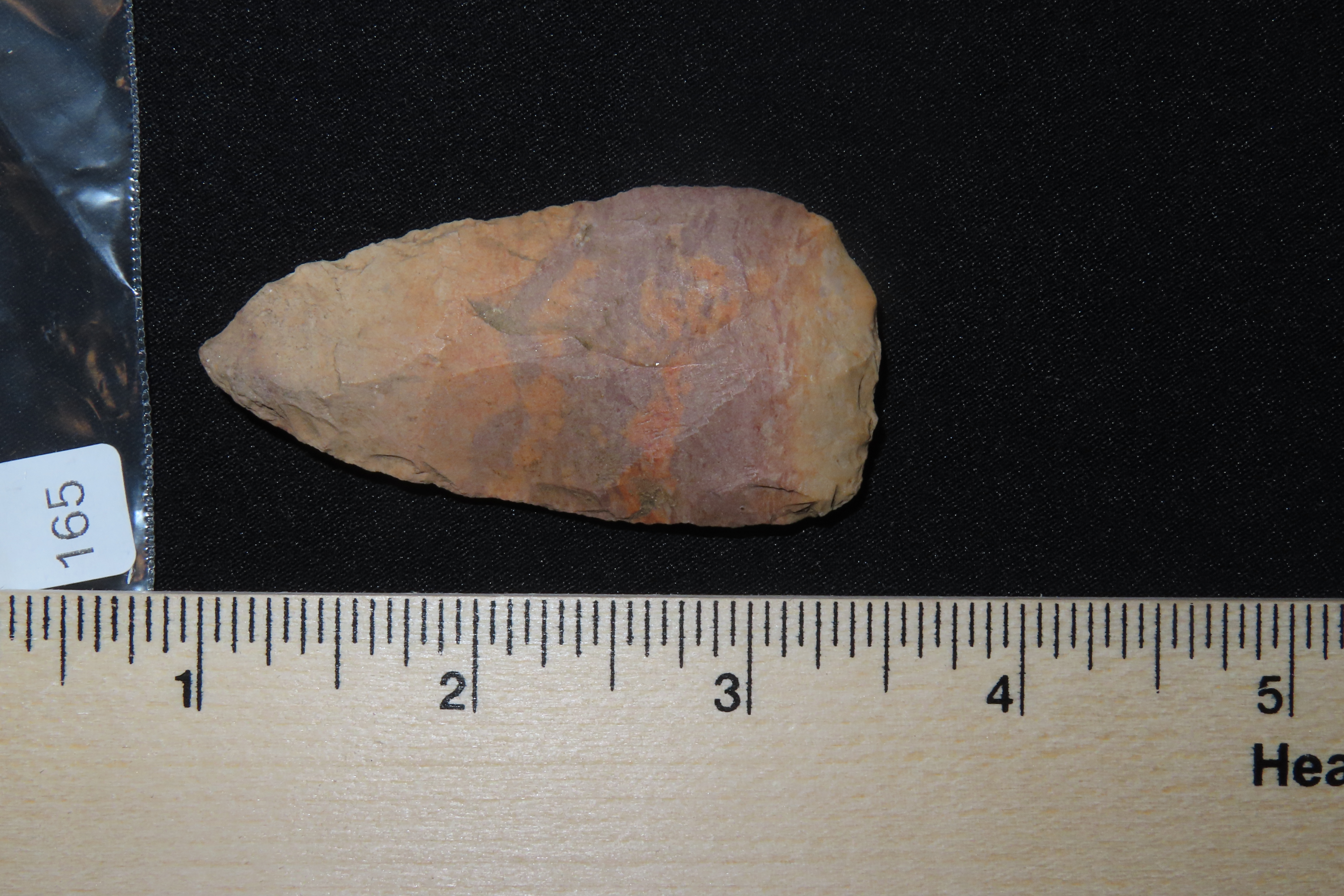 Colorful 2 1/2" Florida Cowhouse Slough Ovoid Blade found in Pasco County, FL. Ex Brian Boles Collection. Deep South Arrowhead.