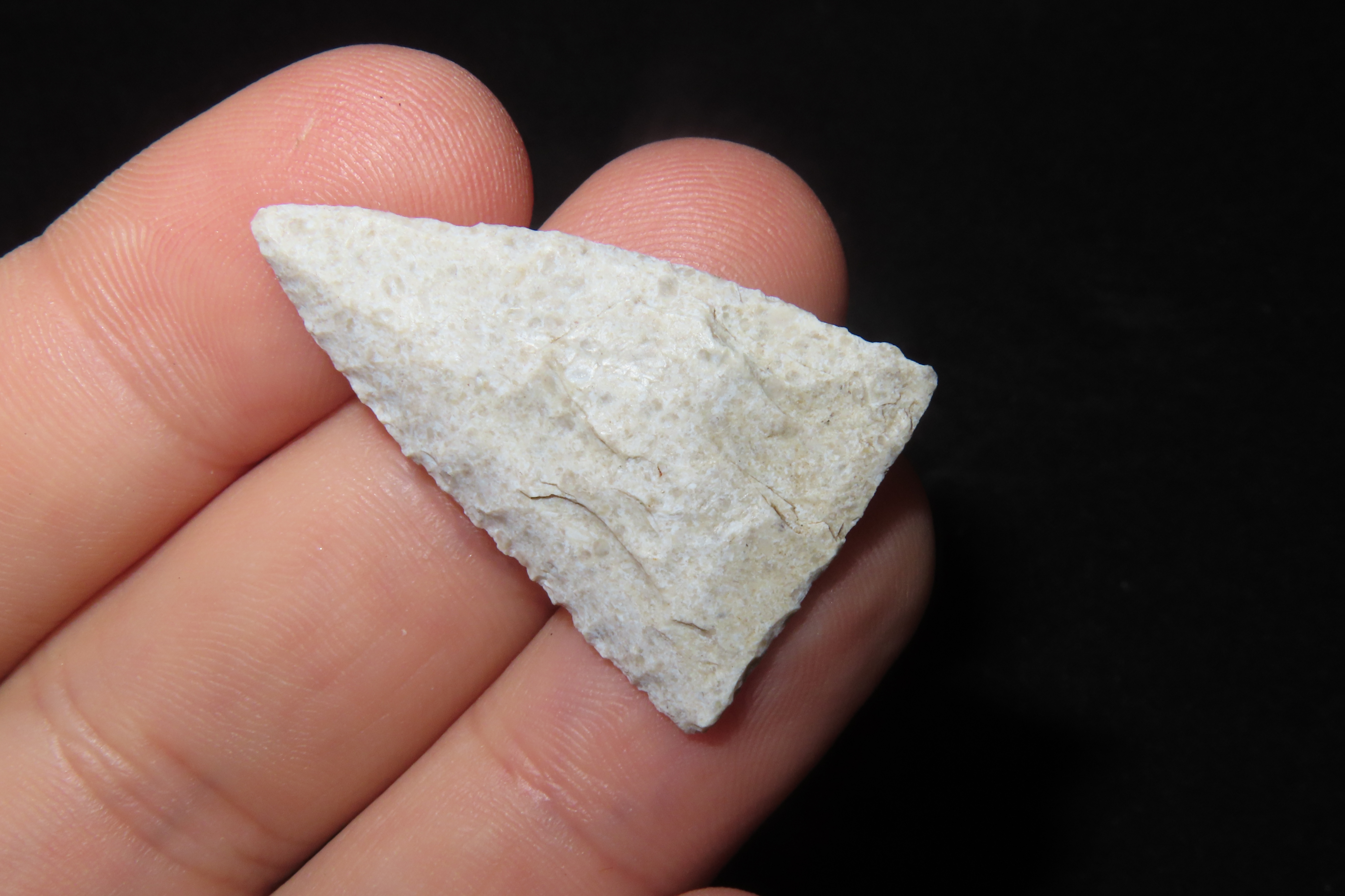 Perfect Florida Pinellas Triangle found in Pasco County, Fl. Finely Flaked example. Ex Brian Boles Collection. Deep South Arrowhead.