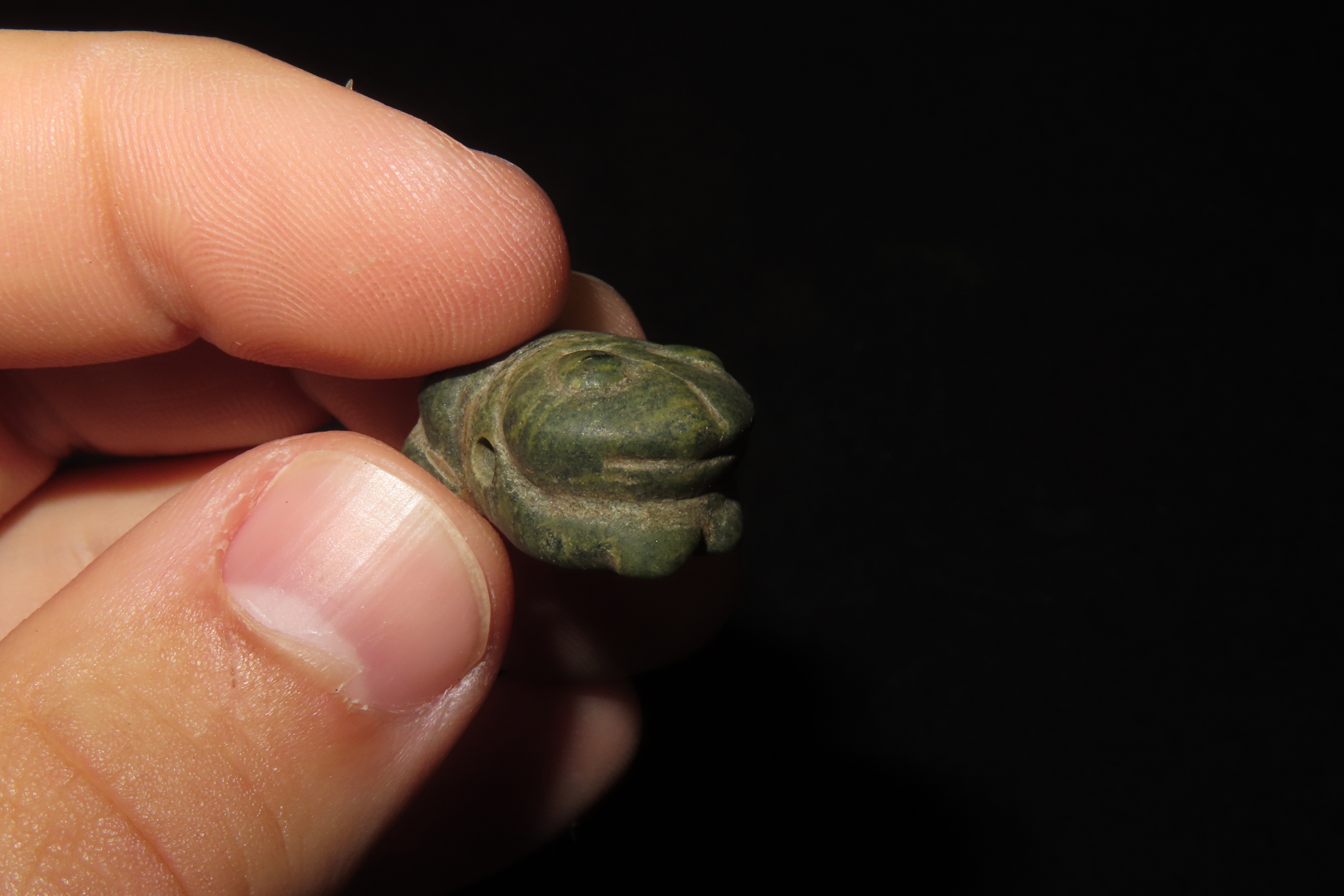 Rare Mimbres / Hohokam Frog Effigy Pendant found in New Mexico. Ex Jonathan Parks Collection.