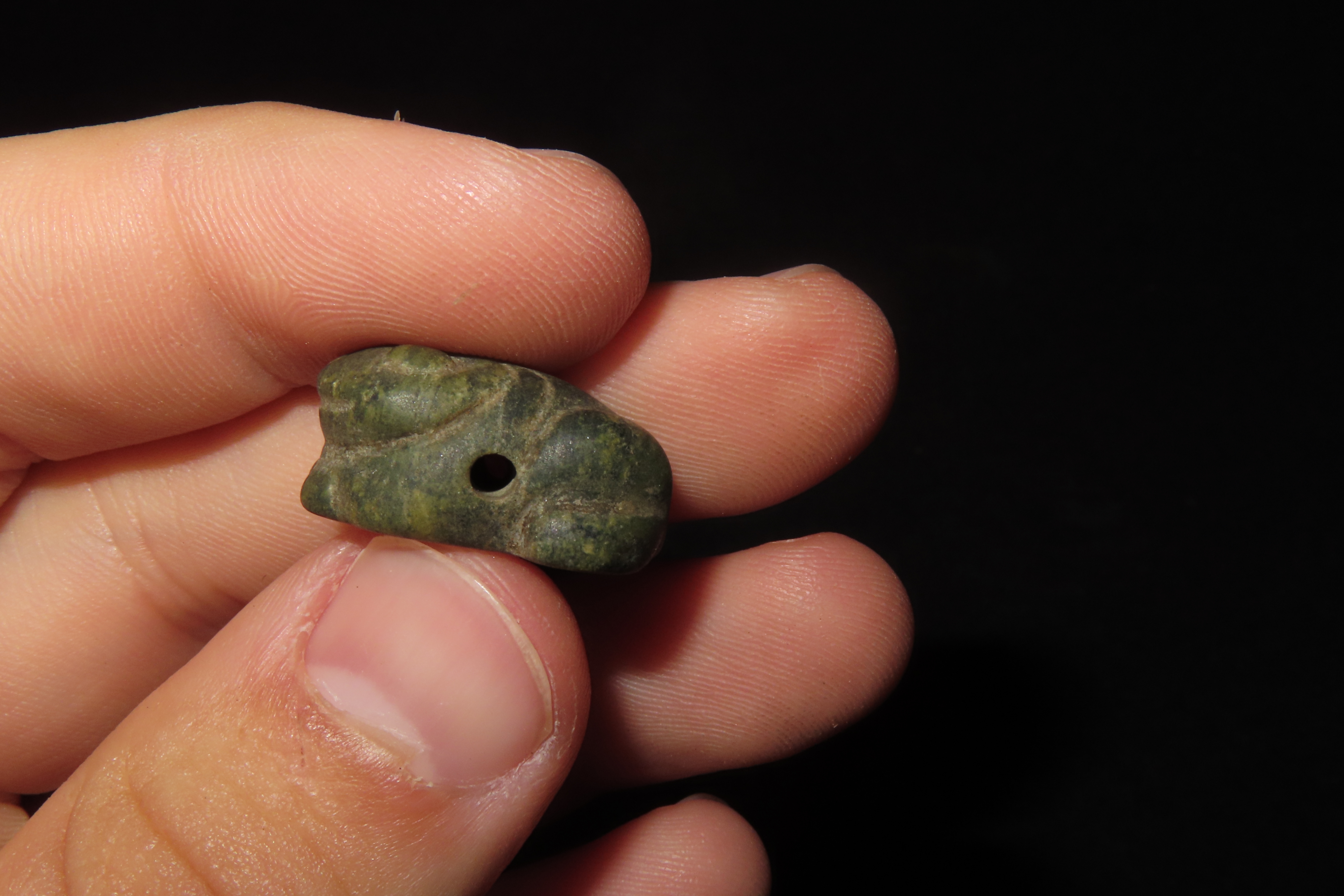 Rare Mimbres / Hohokam Frog Effigy Pendant found in New Mexico. Ex Jonathan Parks Collection.