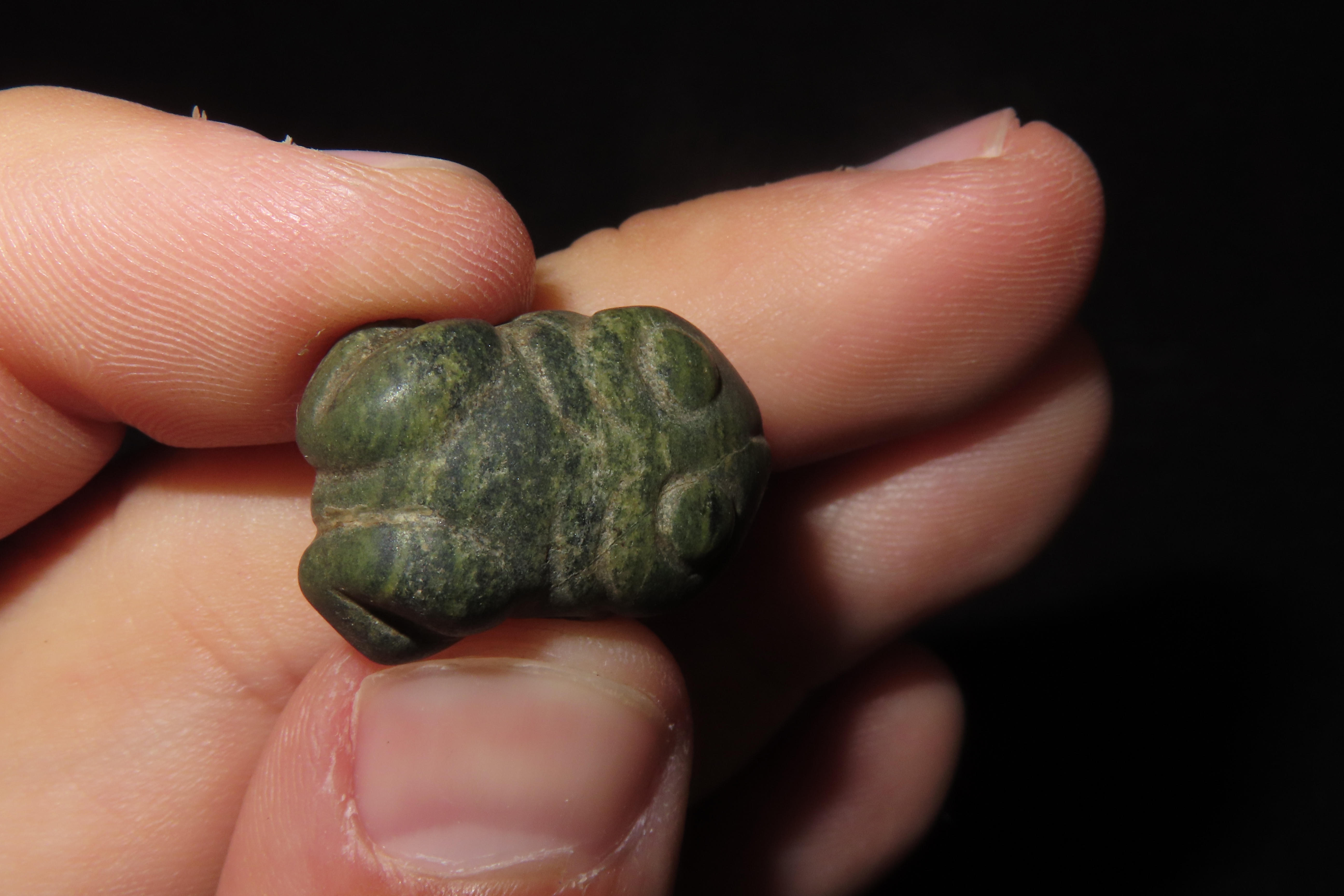 Rare Mimbres / Hohokam Frog Effigy Pendant found in New Mexico. Ex Jonathan Parks Collection.