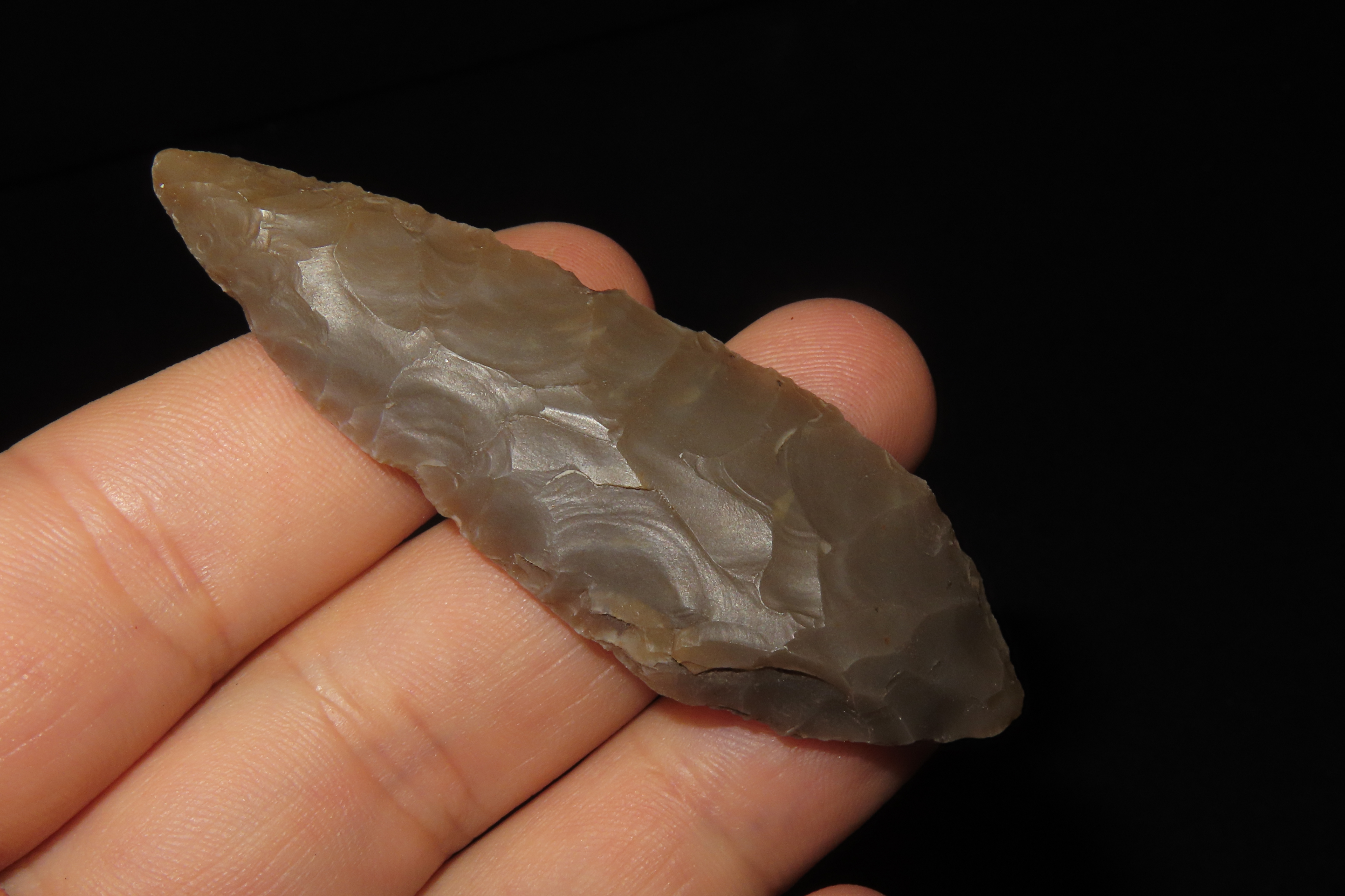 Amazing 2 7/8" Texas Rootbeer flint Lerma Knife / Willow Leaf Blade found in Uvlade County, TX. Nice Translucent example!
