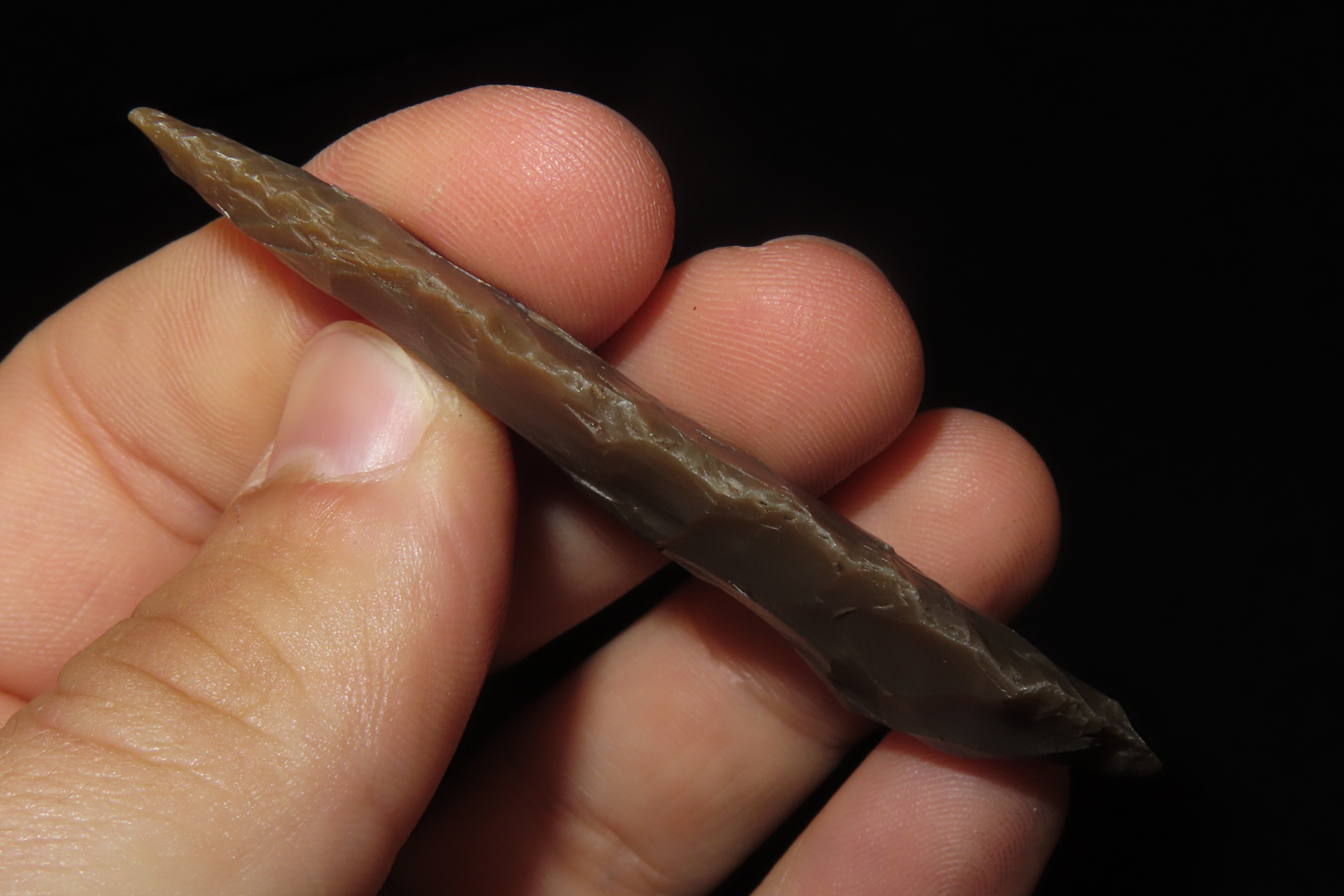 Amazing 2 7/8" Texas Rootbeer flint Lerma Knife / Willow Leaf Blade found in Uvlade County, TX. Nice Translucent example!