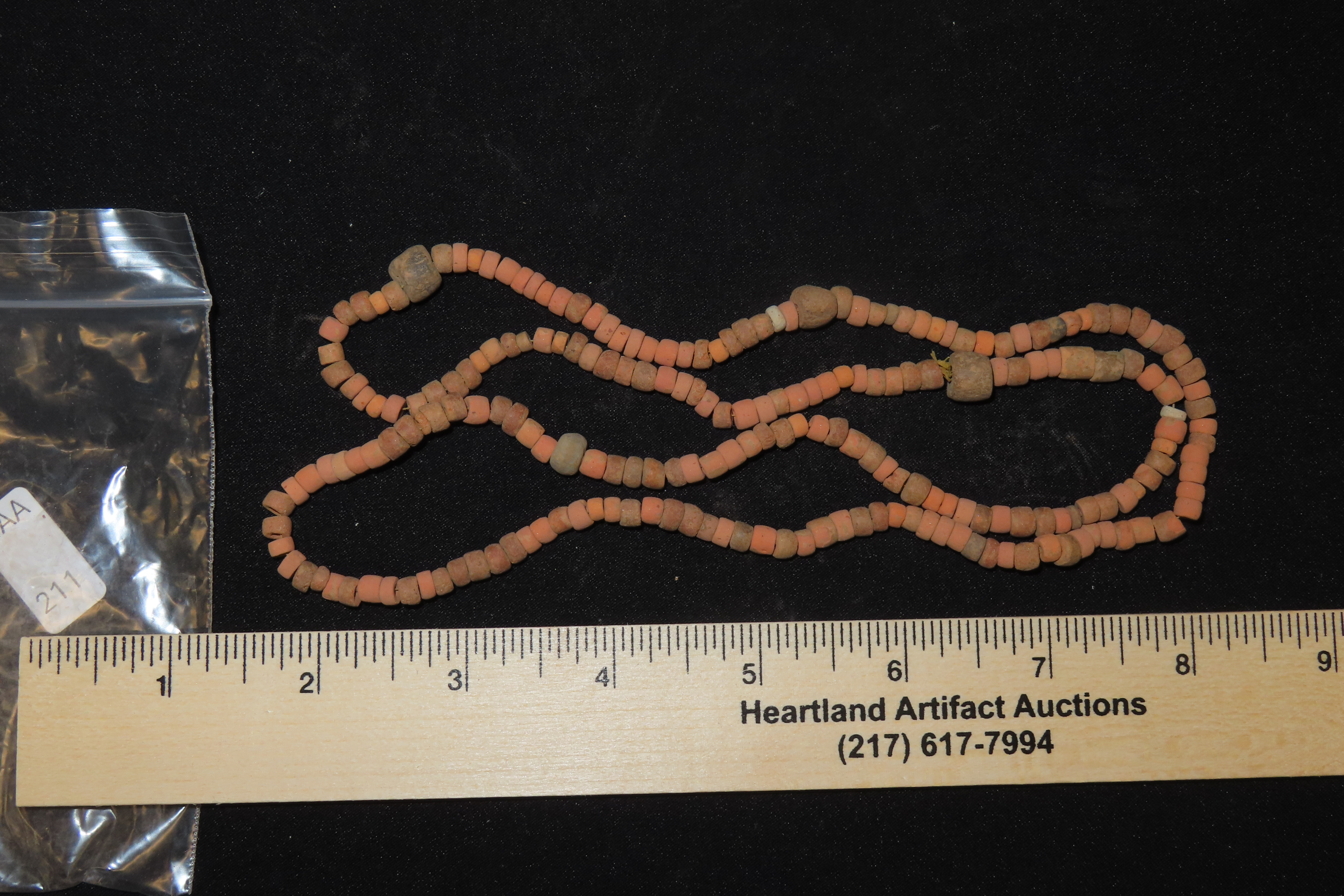 28" Hohokam / Mimbres Drilled Bead Necklace found in New Mexico. Ex Jonathan parks Collection.