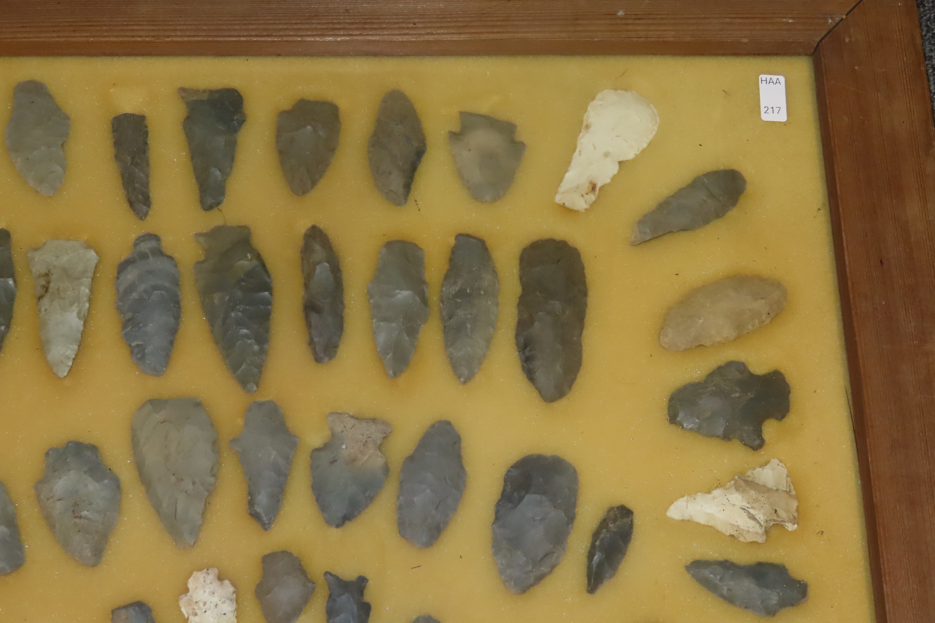 24" x 18" Frame full of Arrowheads found in Wayne & Hardin County Tennessee by Boyd Cole. Indian Artifact Collection, Knife, Blade, Spear.