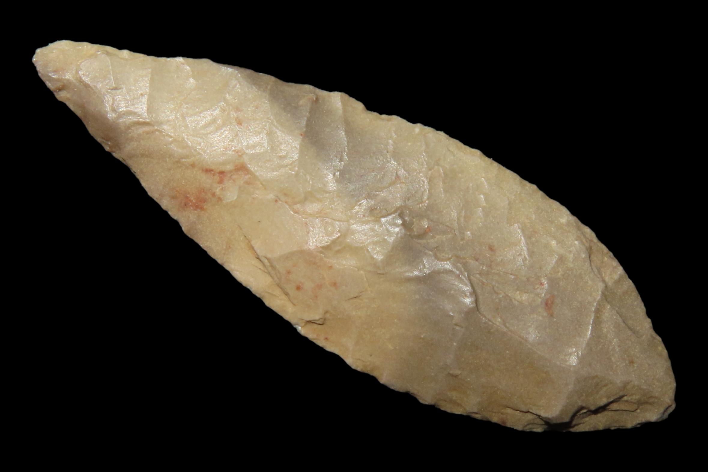Amazing Nodena Bi-point leaf blade found in Arkansas. Ex Joey Ellis Collection.