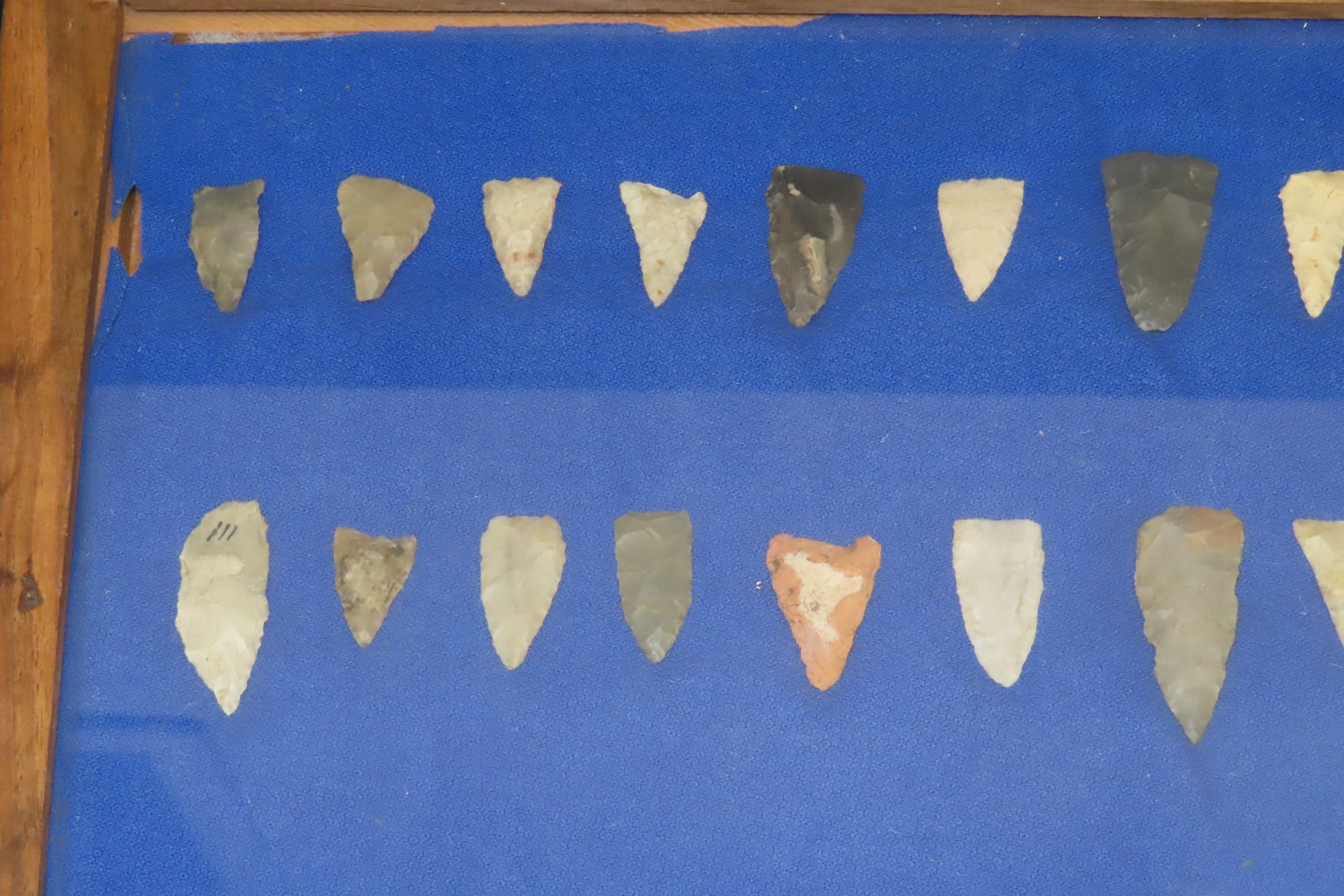 18" x 12" Frame full of Arrowheads found in Wayne & Hardin County Tennessee by Boyd Cole. Indian Artifact Collection, Knife, Blade, Spear.