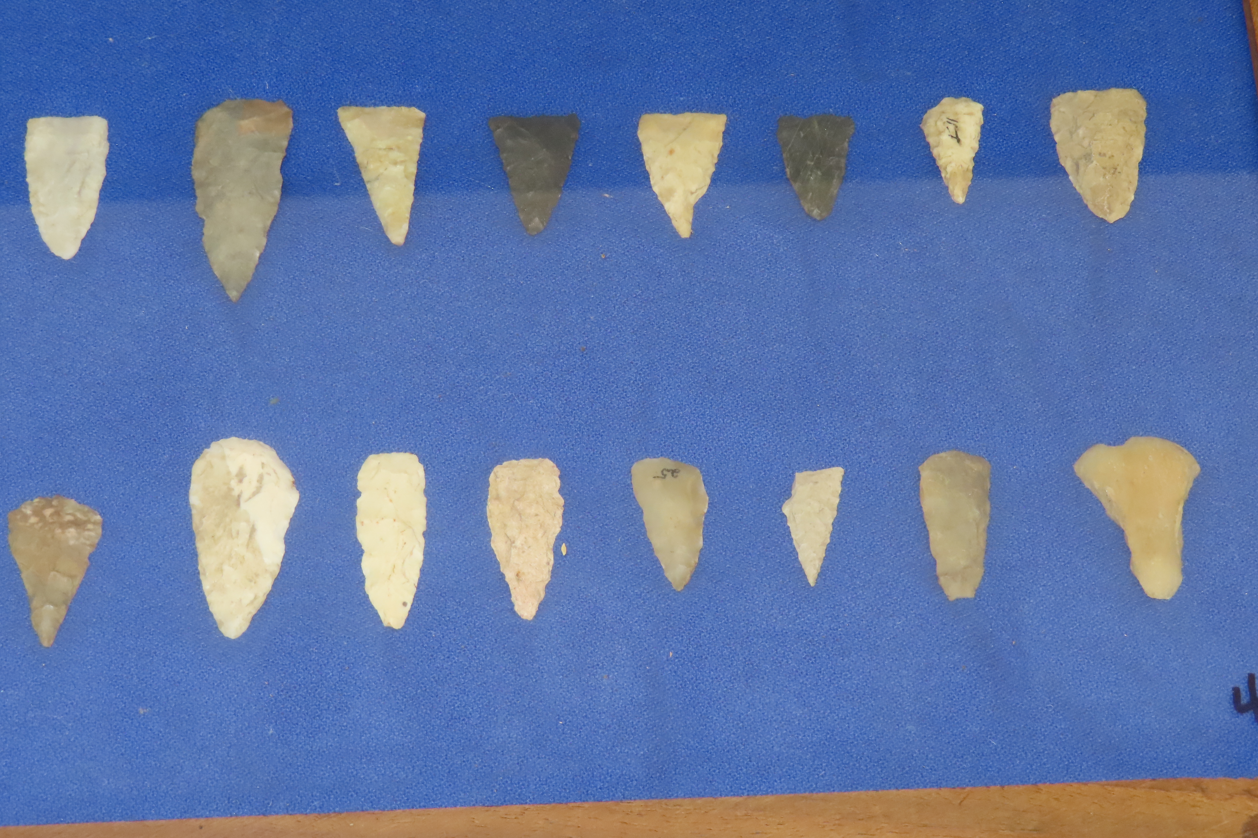 18" x 12" Frame full of Arrowheads found in Wayne & Hardin County Tennessee by Boyd Cole. Indian Artifact Collection, Knife, Blade, Spear.