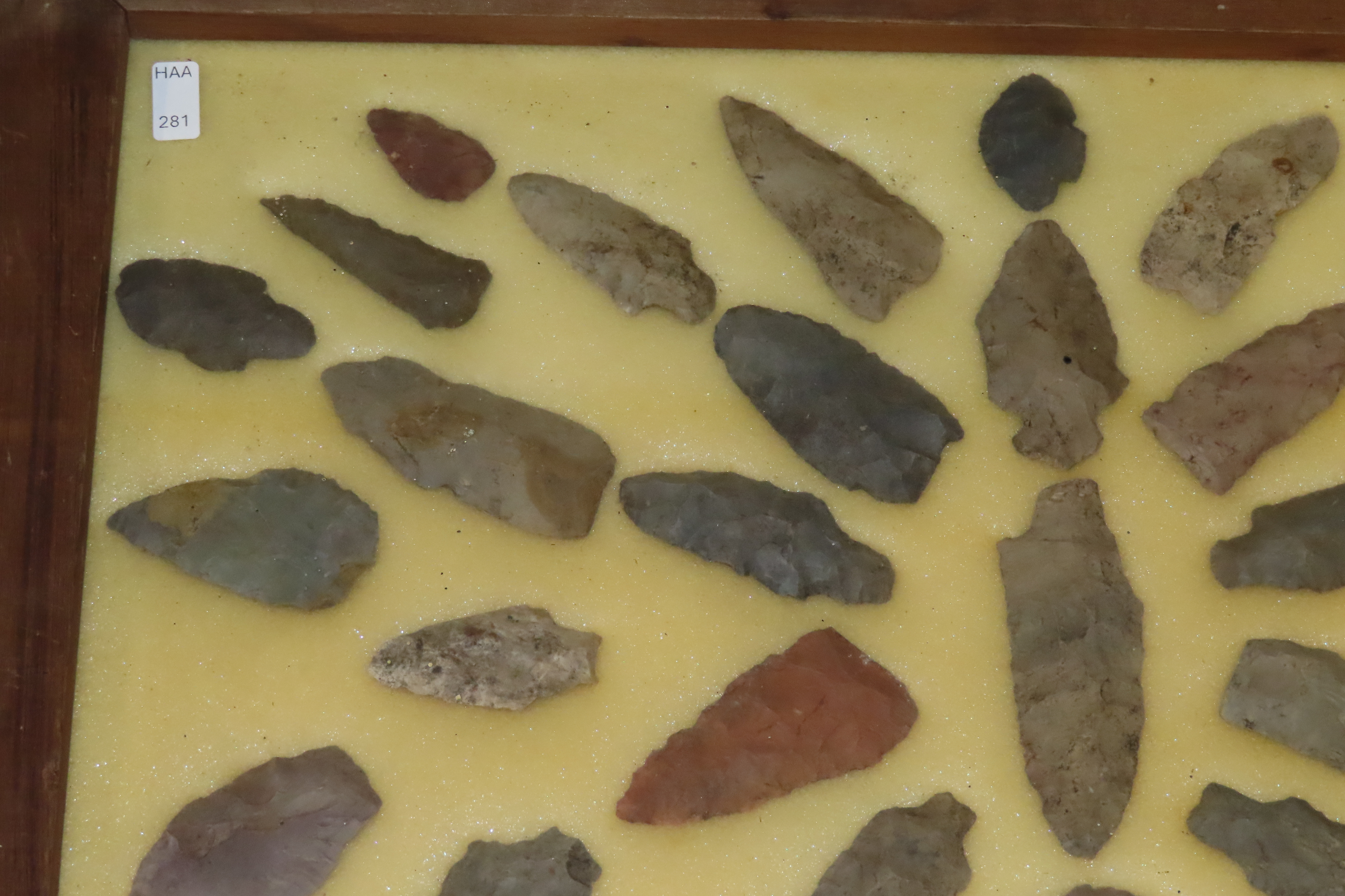 24" x 18" Frame full of Arrowheads found in Wayne & Hardin County Tennessee by Boyd Cole. Indian Artifact Collection, Knife, Blade, Spear.