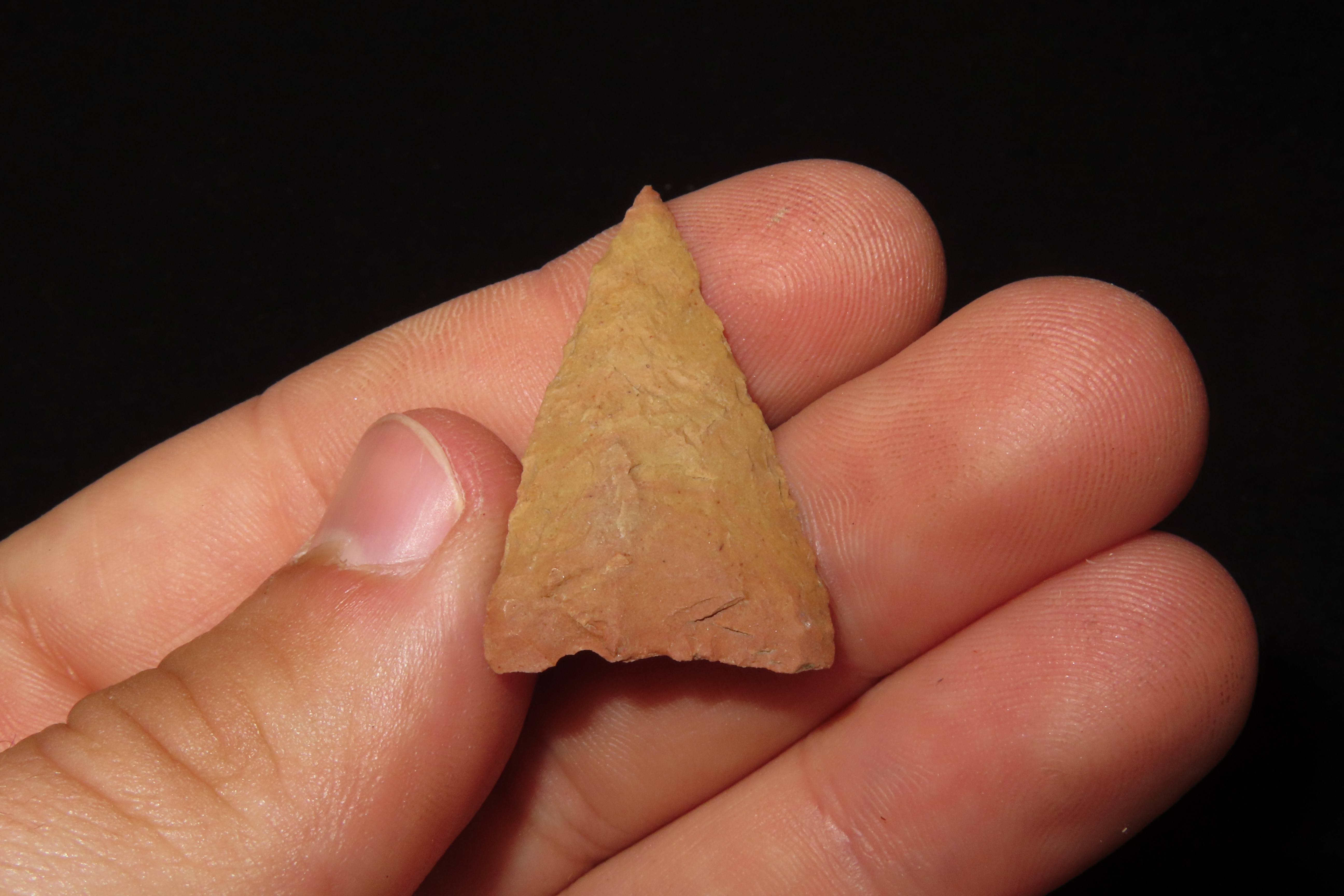 Nice Cahokia Triangle found in Madison County Illinois. Colorful, thin, and well flaked example.