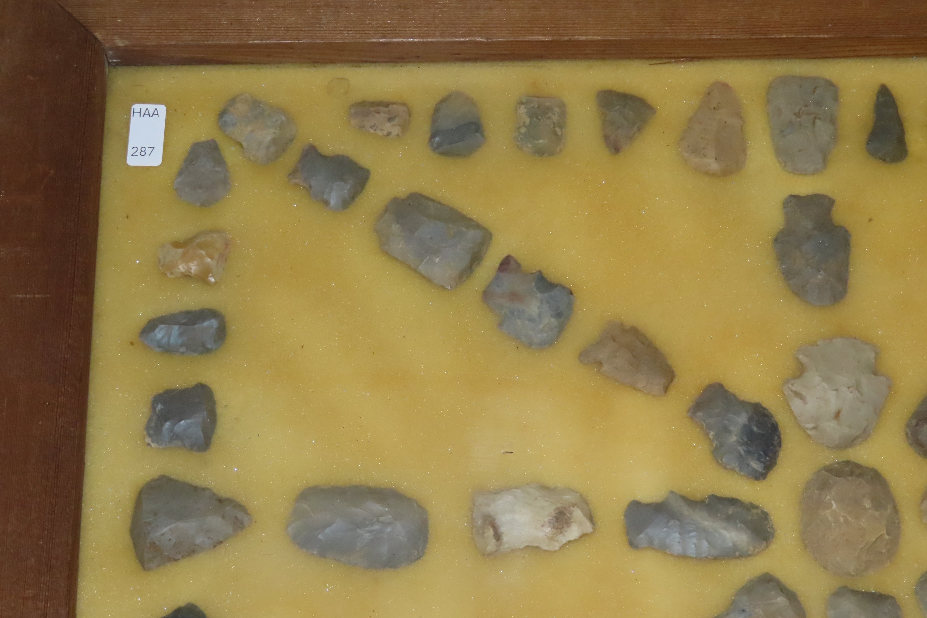24" x 18" Frame full of Hafted Scrapers / Arrowheads found in Wayne & Hardin County Tennessee by Boyd Cole. Indian Artifact Collection, Knif