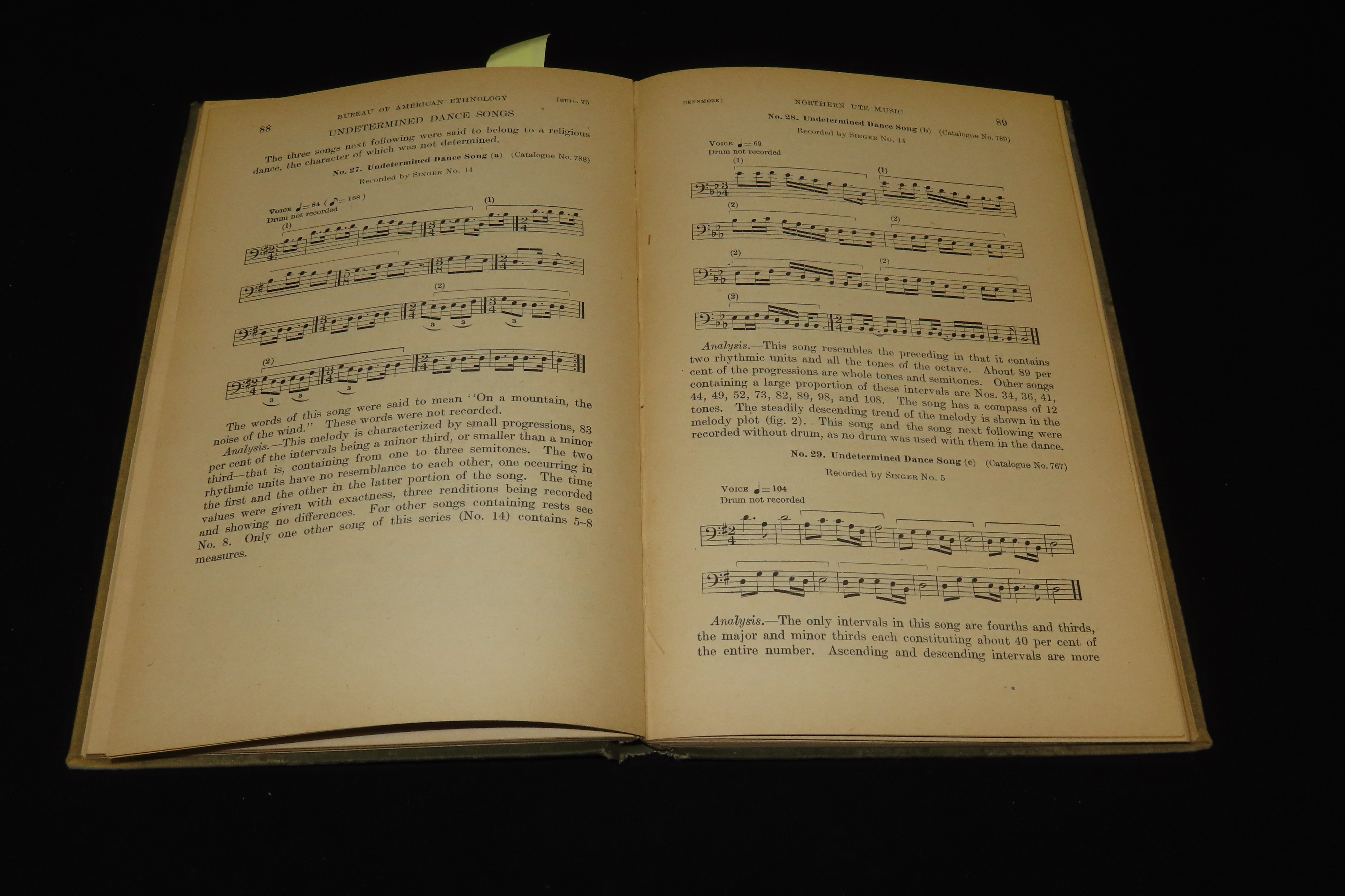 1922 FISRT EDITION HARDBACK; NORTHERN UTE MUSIC, 213 PAGES, HIGH PLAINS INDIANS, FLUTES, DRUMS, ETC. SOME STAINING TO COVER BOARDS, BUT LL P