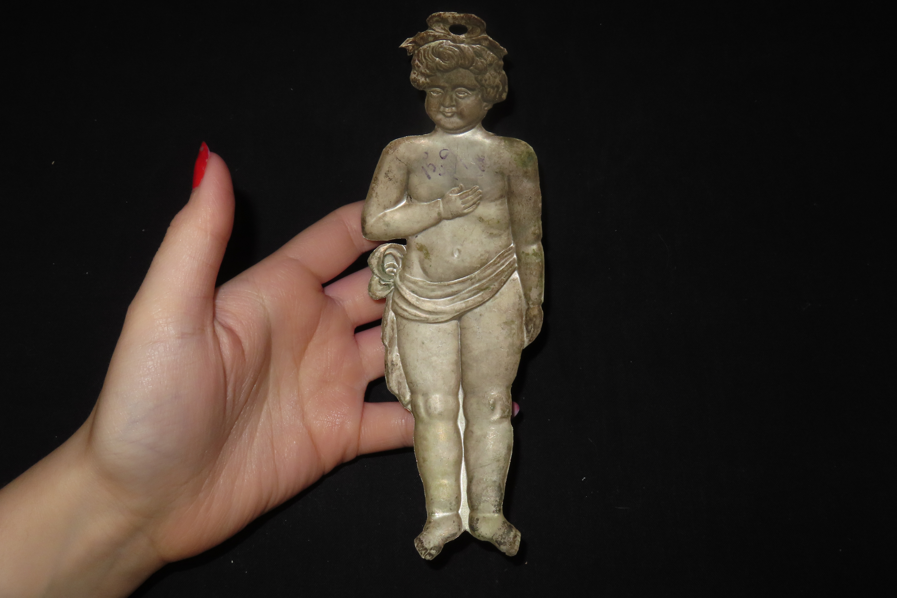 8" Long Vintage 1800's Silver Ex Voto Milagro Pendant. Colonial Era Religeous Offerings for Well Being, Healing, or Giving Thanks for a Mira