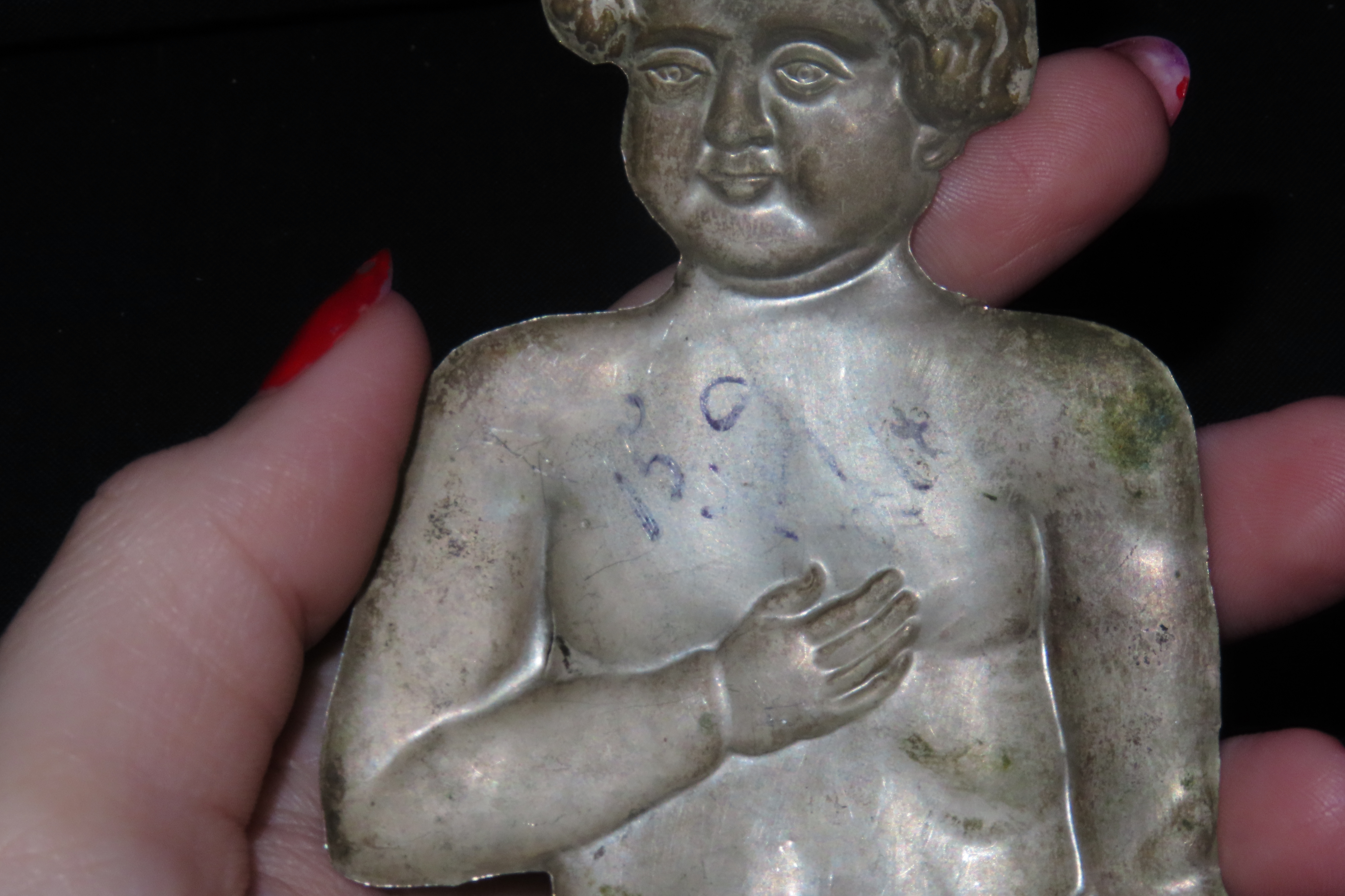 8" Long Vintage 1800's Silver Ex Voto Milagro Pendant. Colonial Era Religeous Offerings for Well Being, Healing, or Giving Thanks for a Mira