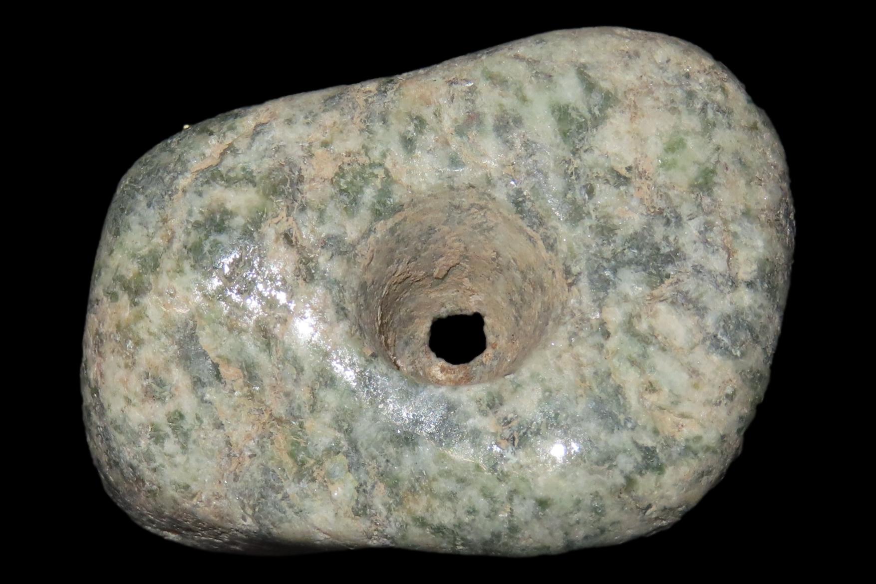 Large Beautiful Pre-Columbian Mezcala Jade / Jadeite Pendant, Drilled Stone Bead. Meticulously Shaped & Heavily Polished with Outstanding Co