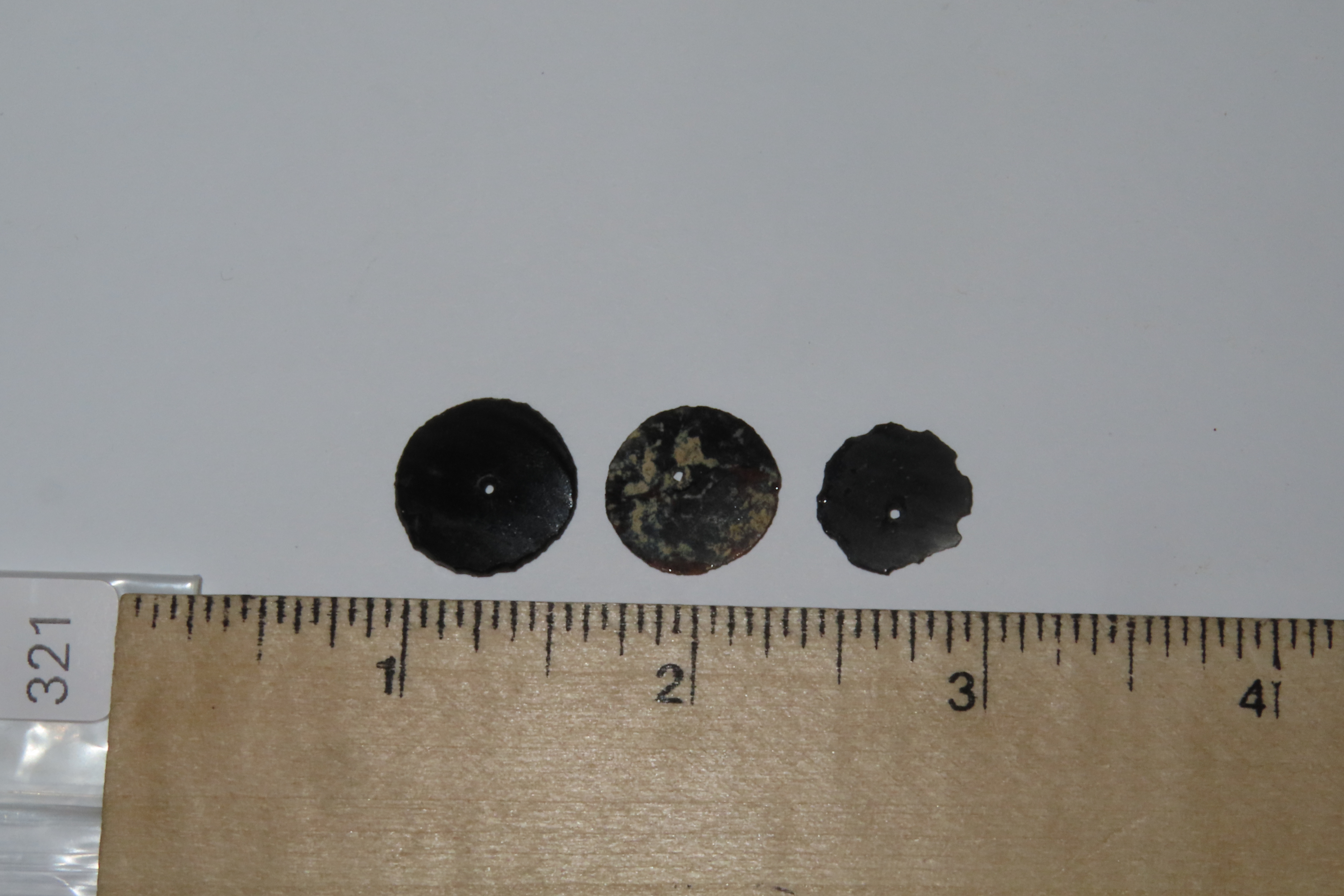 Nice Lot of Translucent Drilled Obsidian Disc Beads, Colima Culture, Found I West Mexico. Great examples eith amazing Deposits!
