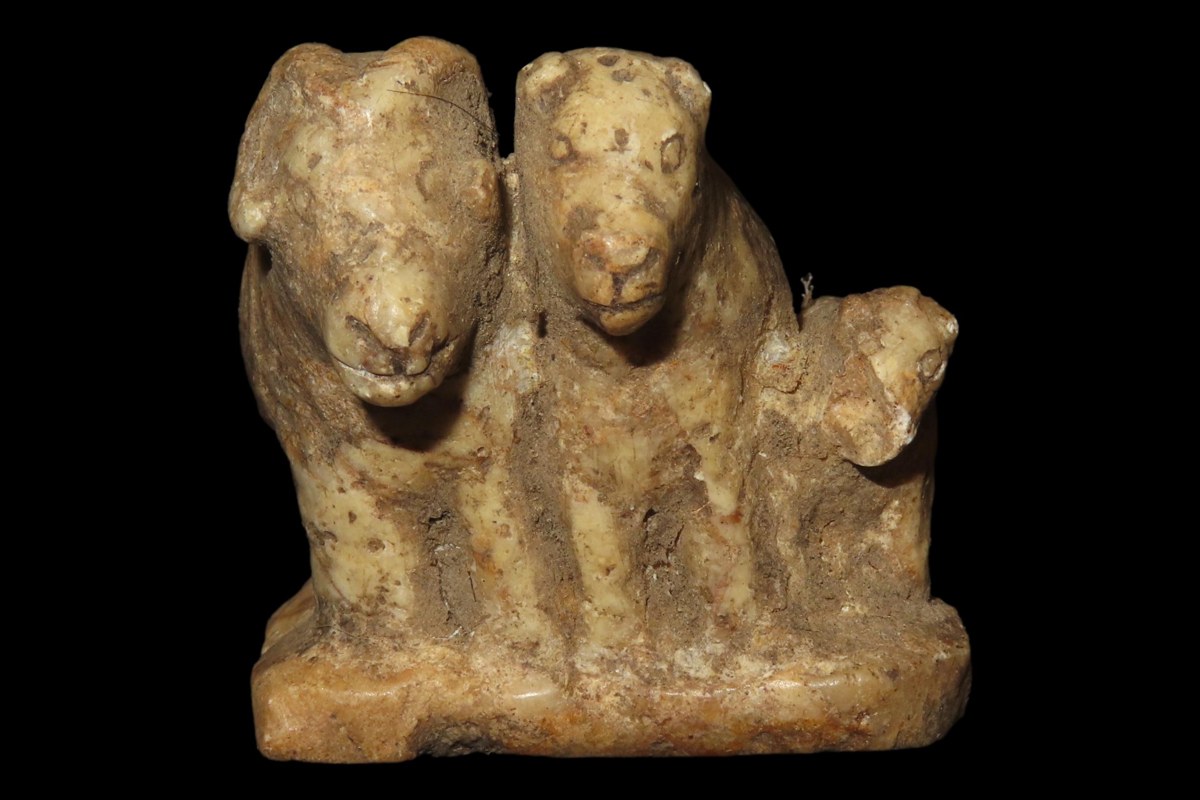 Pre-Columbian Stone Canopa Ram Family effigy from Peru, Colonial era, Nicely carved details and well patianted example.