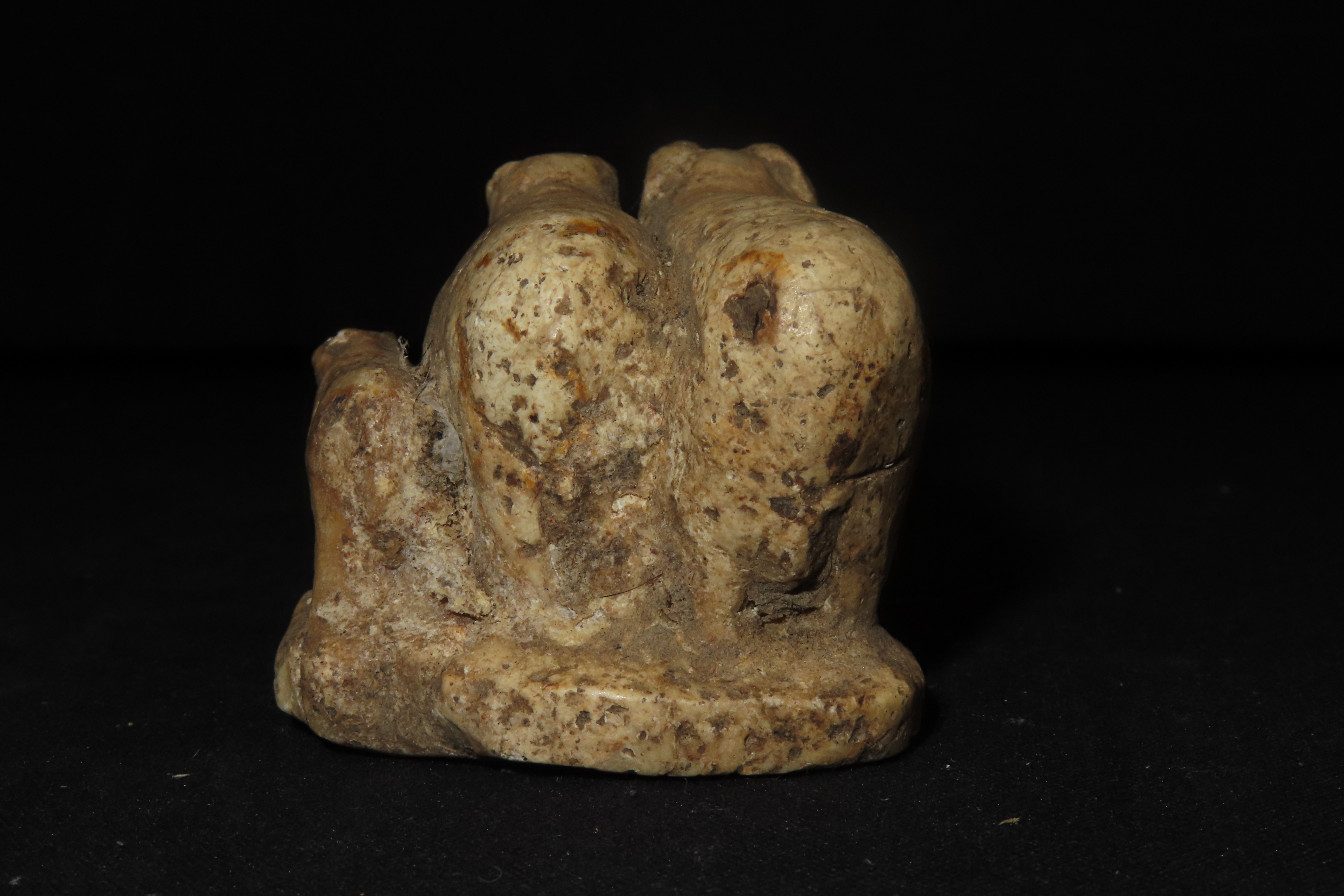 Pre-Columbian Stone Canopa Ram Family effigy from Peru, Colonial era, Nicely carved details and well patianted example.