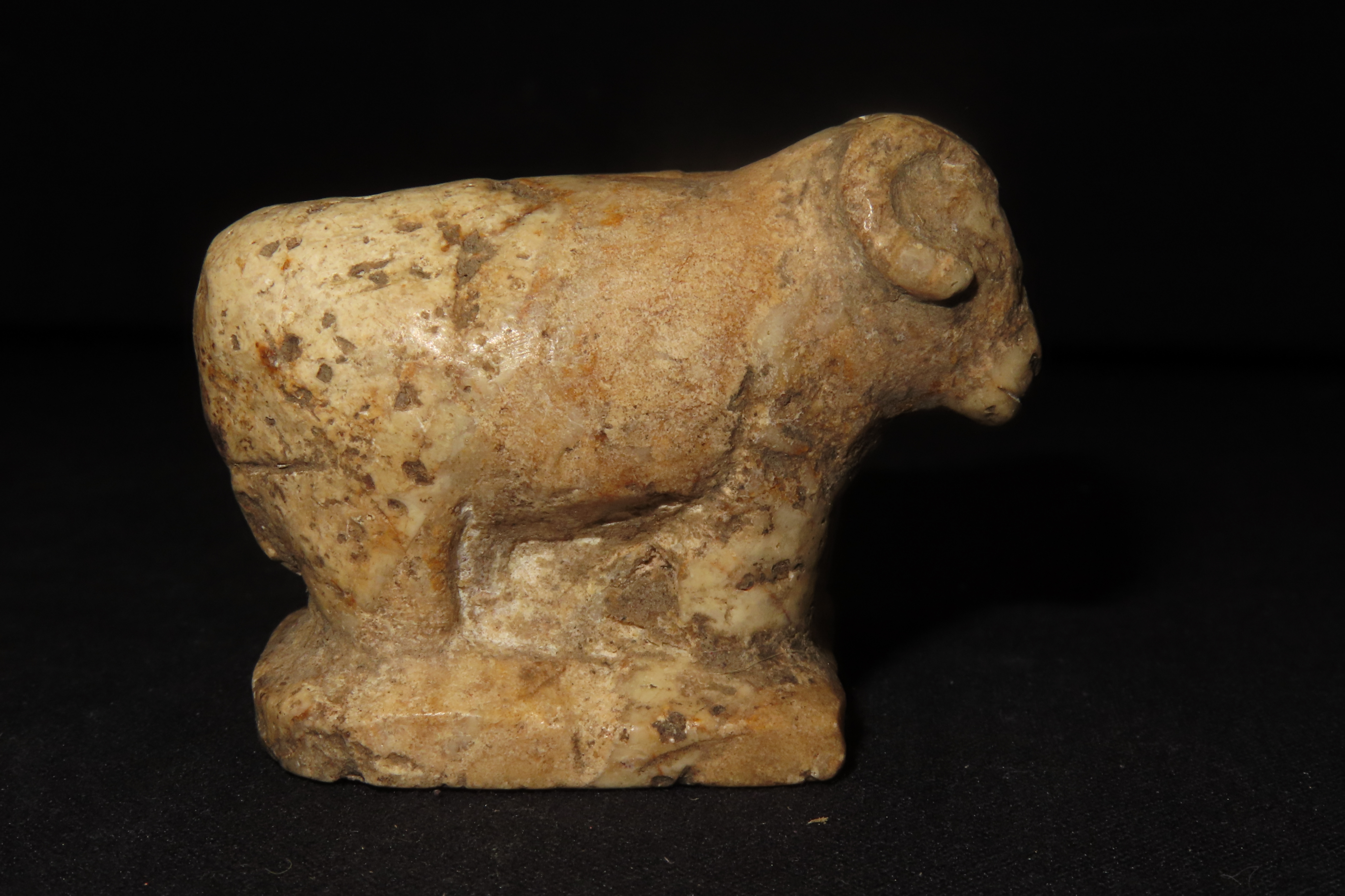 Pre-Columbian Stone Canopa Ram Family effigy from Peru, Colonial era, Nicely carved details and well patianted example.