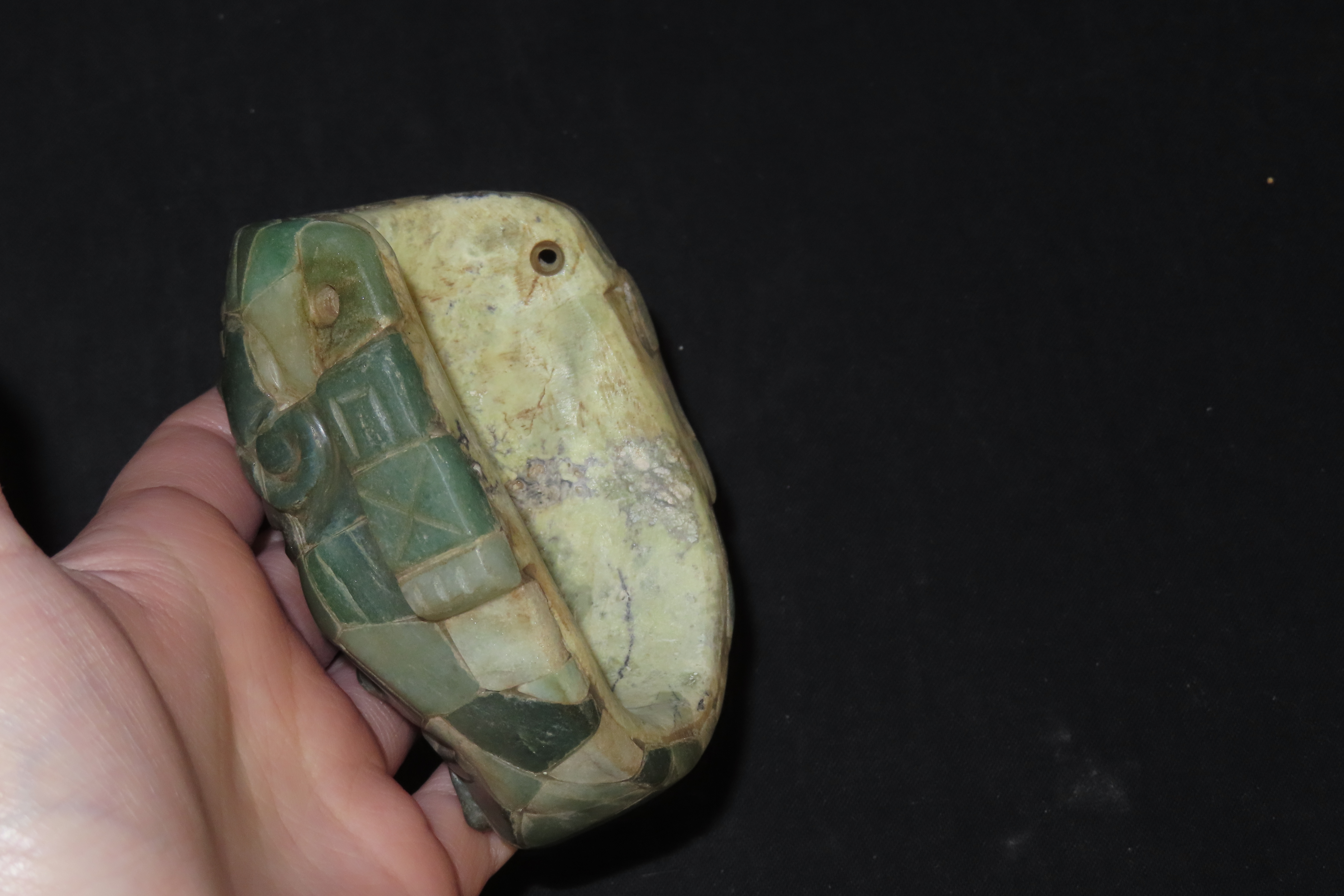 Rare Pre-Columbian Mayan Jade Mosaic Mask found in Guatemala. Motley COA. Ncredible Example. A real work of Art!