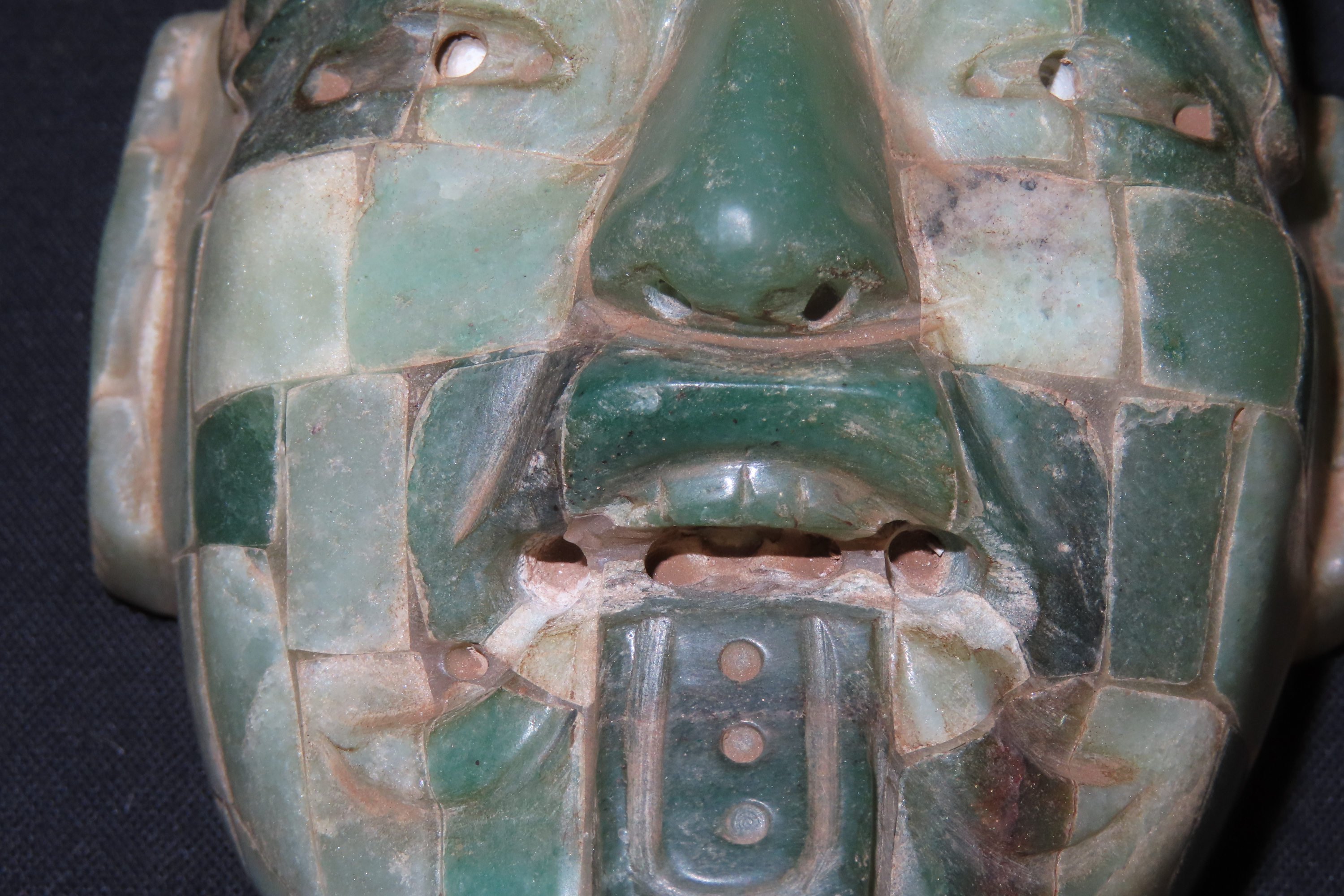 Rare Pre-Columbian Mayan Jade Mosaic Mask found in Guatemala. Motley COA. Ncredible Example. A real work of Art!