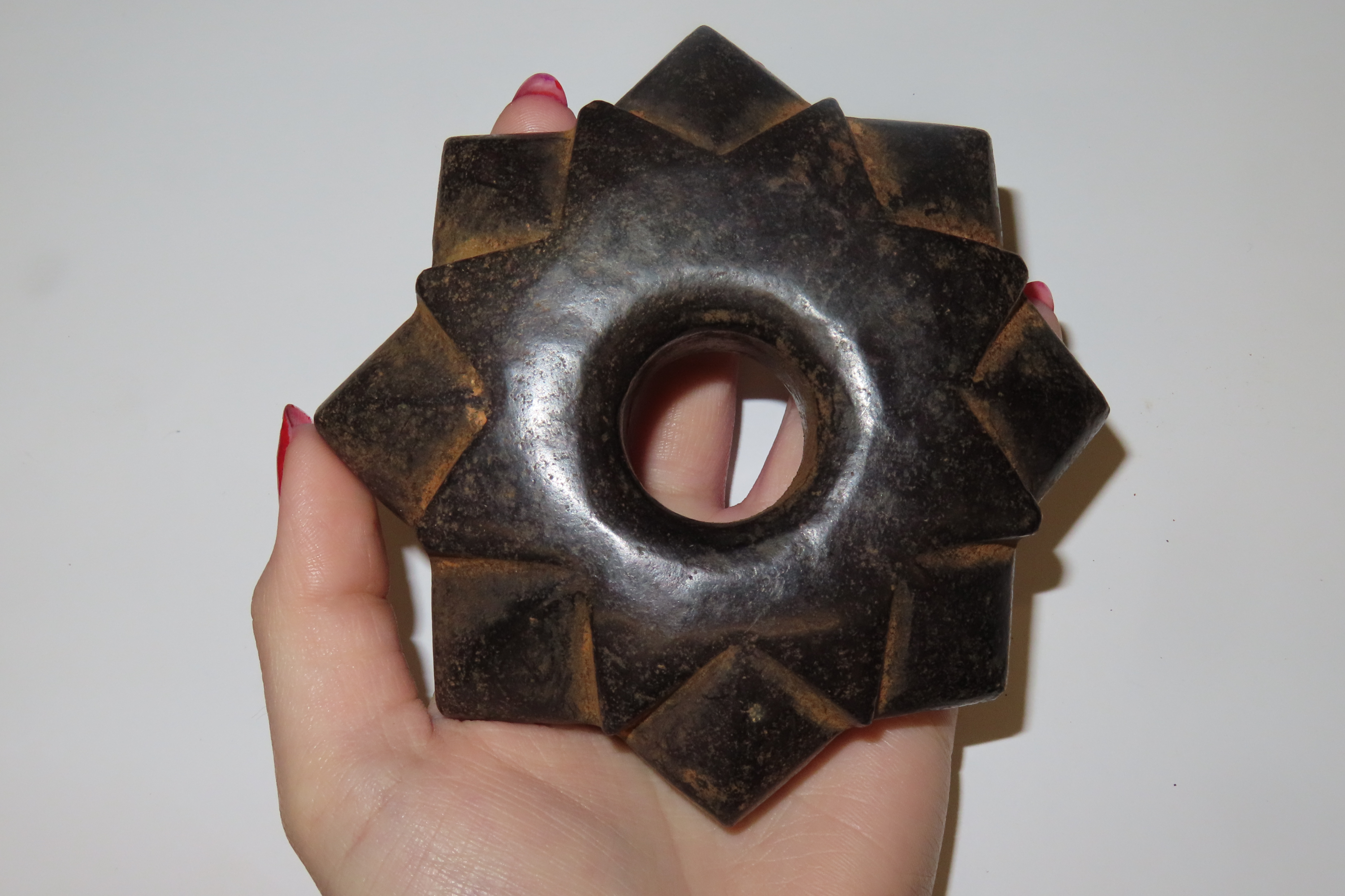 Amazing 4 1/2" Pre-Columbian Stone Mace Head, Great Design & Nice Polish, Mexico.