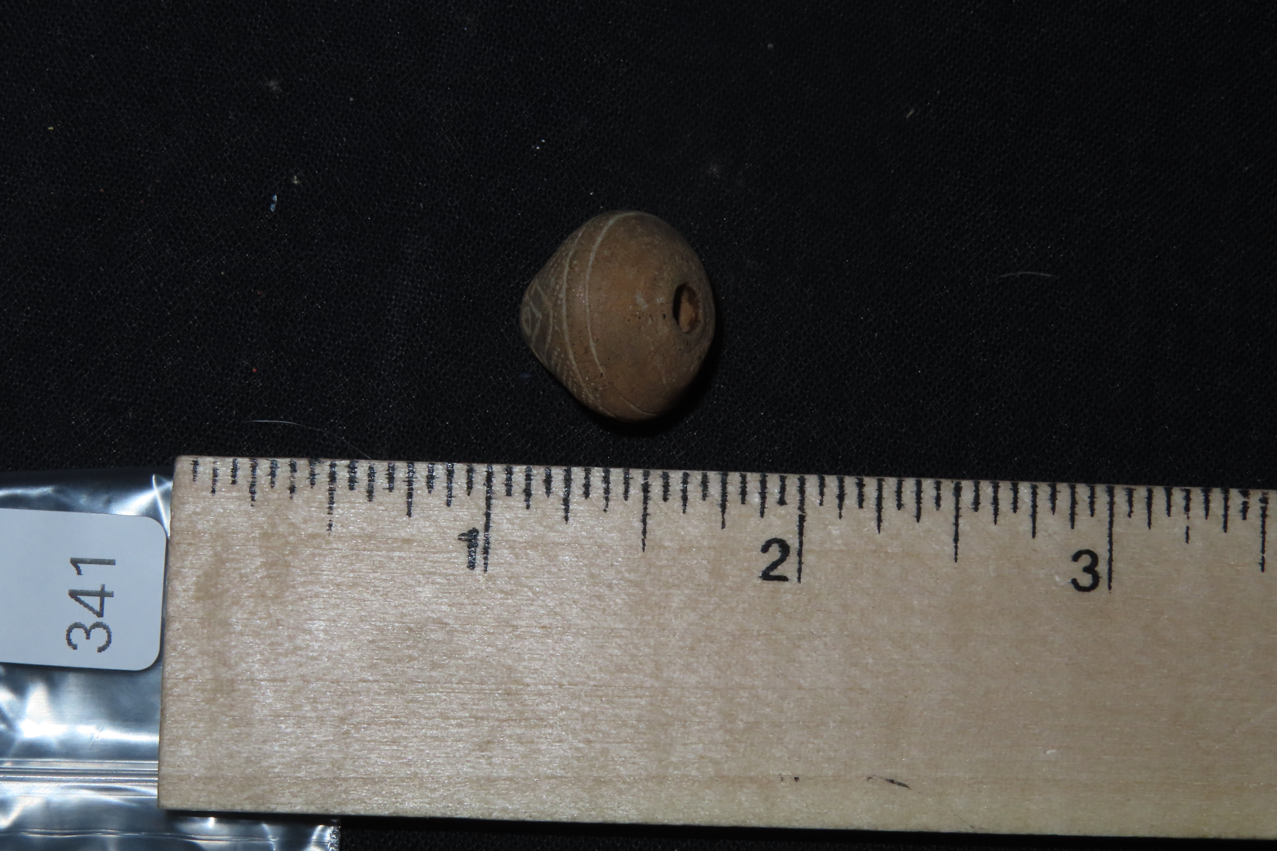 Engraved Pre-Columbian Effigy Clay Bead, Nicely Deigned Example. Mexico.