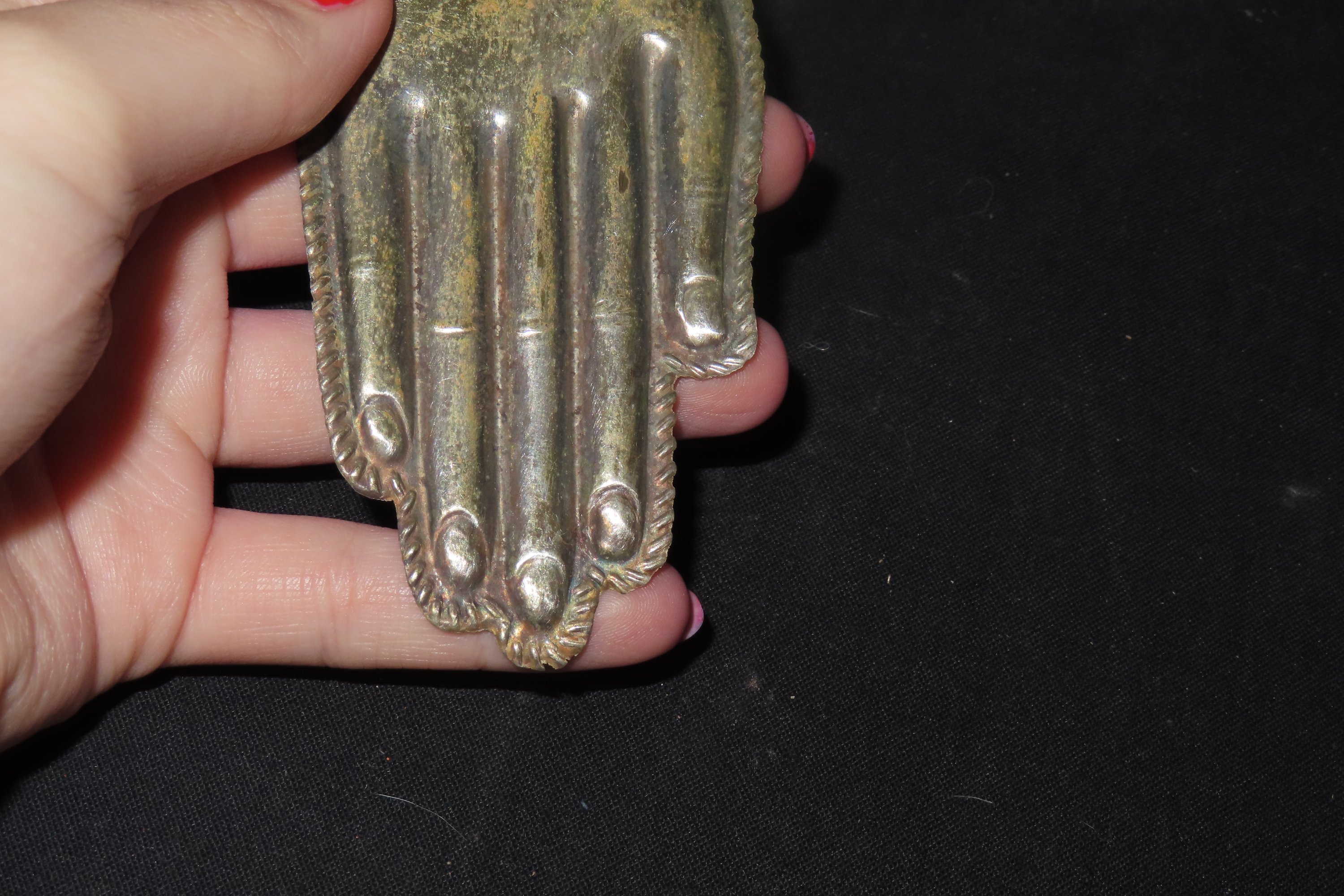 8" Vintage 1800's Silver Ex Voto Milagro Pendant. Colonial Era Religeous Offerings for Well Being, Healing, or Giving Thanks for a Miracle. 