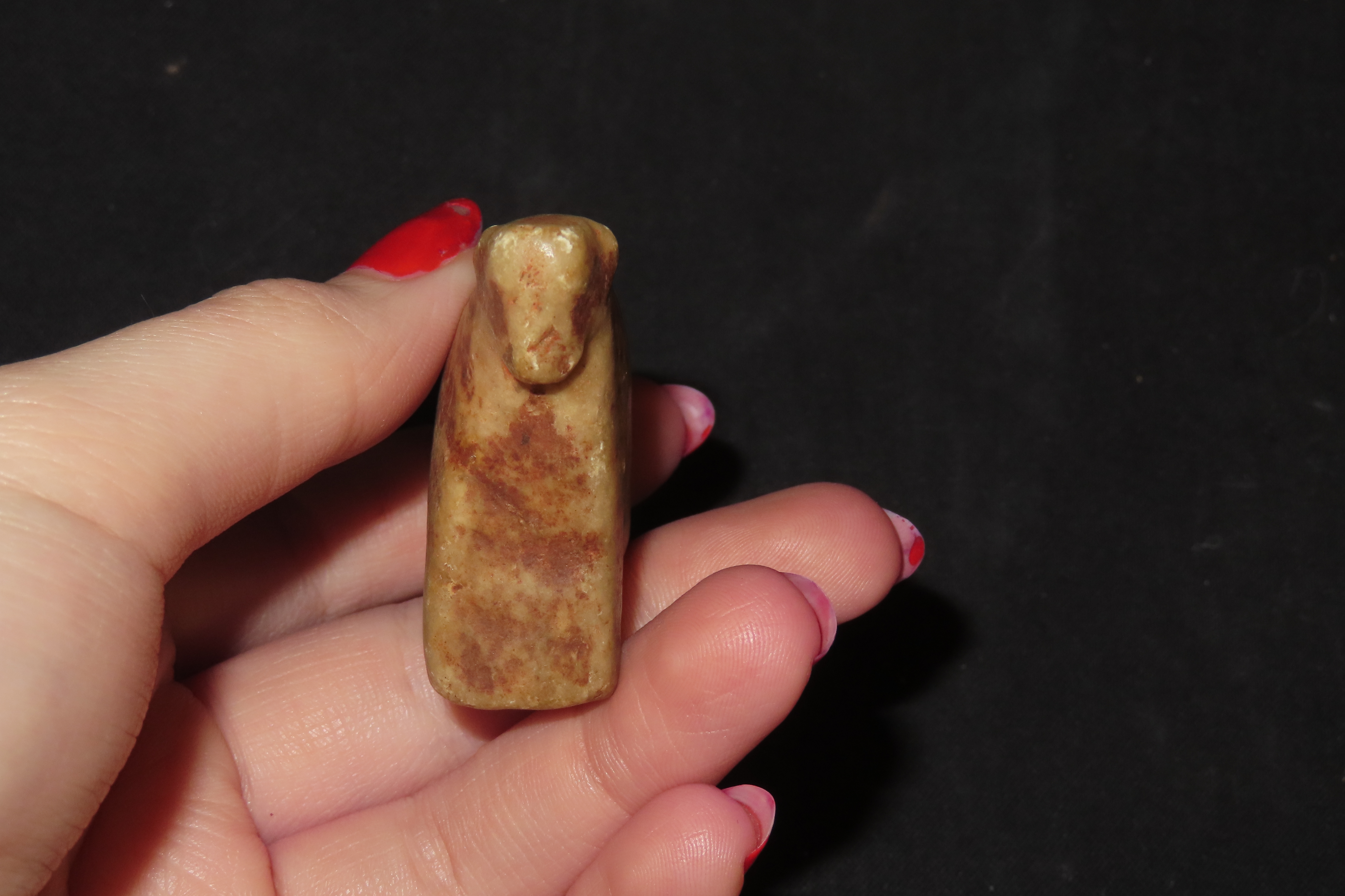Pre-Columbian Stone Canopa Llama effigy from Peru, Colonial era, Nicely carved details and well patianted example.