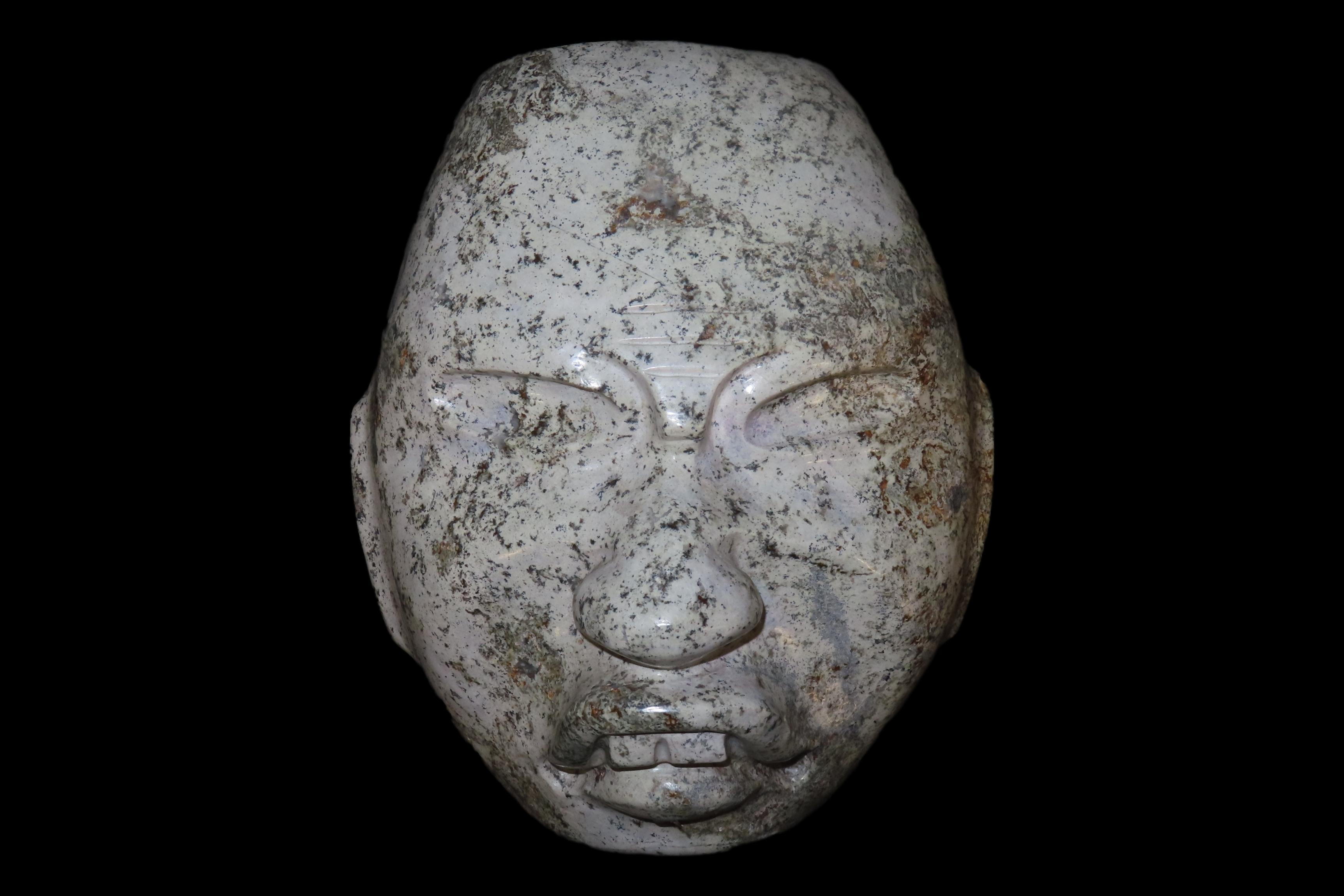 Phenomenal 7 3/4" Teotihuacan Mask, Central Mexico. Motley COA. Oustanding example with Great details, incredible polish, and wonderful colo