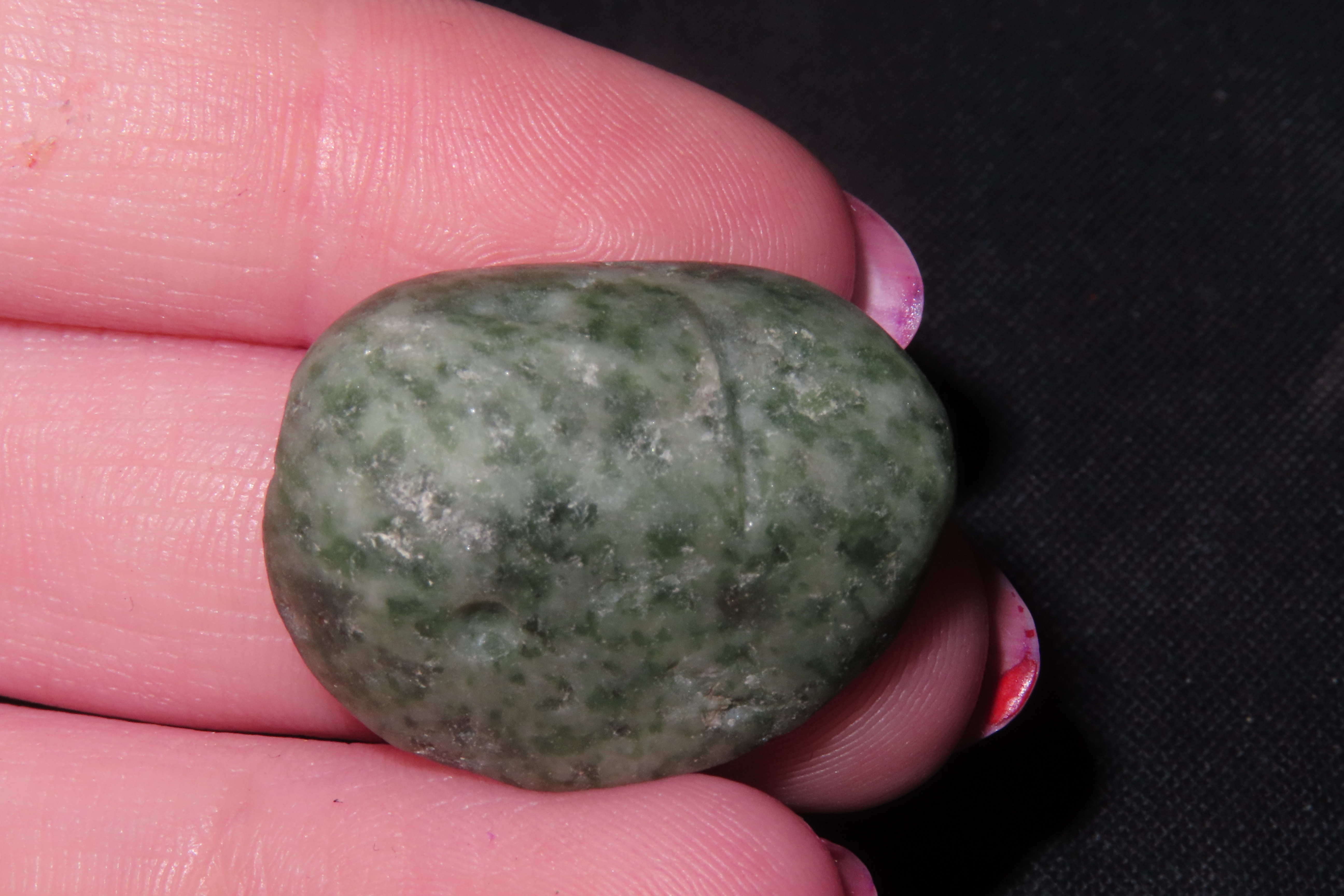 Nice l Pre-Columbian Mezcala Jade / Jadeite Face Effigy Pendant, Drilled Stone Bead. Meticulously Shaped & Heavily Polished with Outstanding
