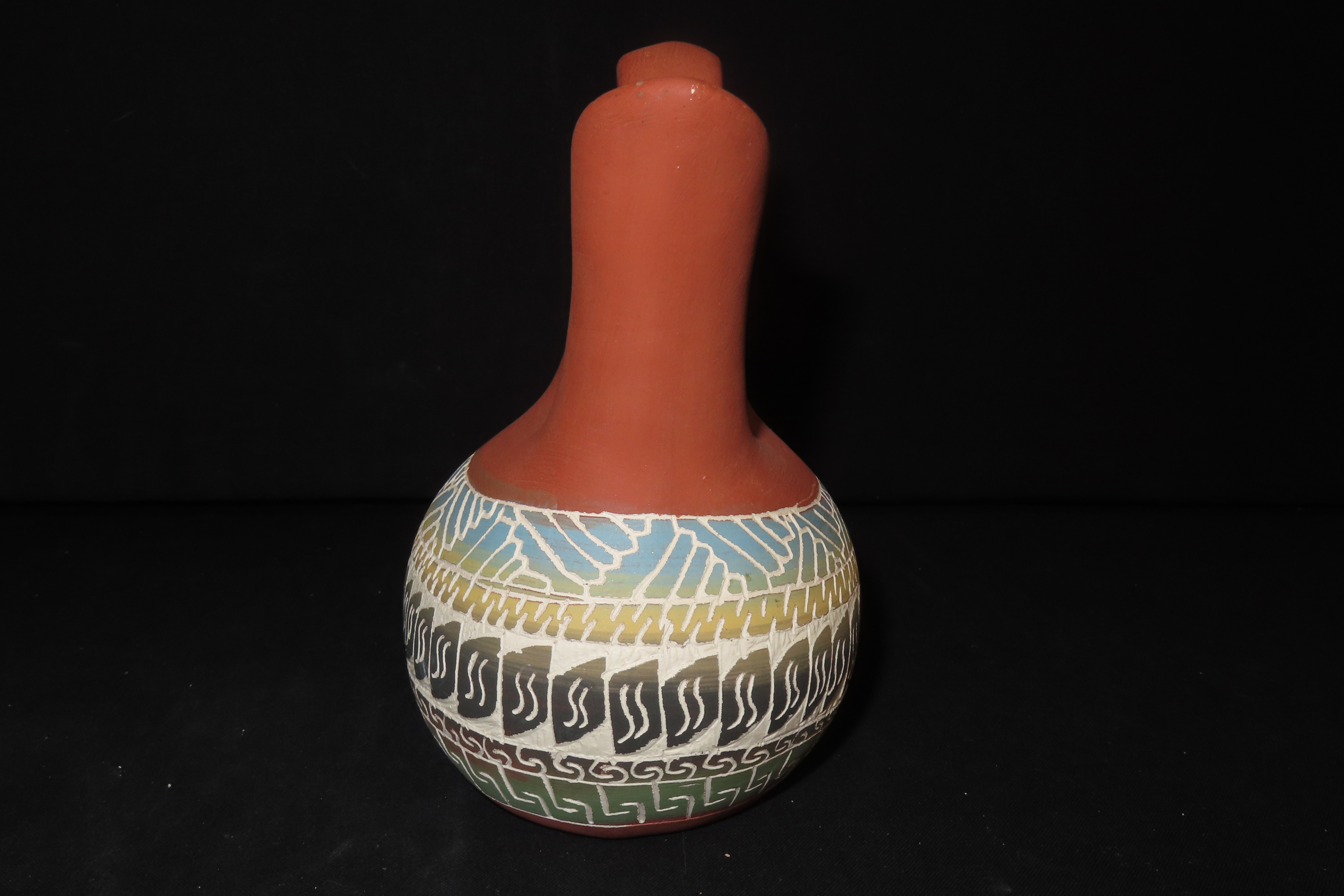 Beautiful Southwest Navajo Indians Pottery Wedding Vase. Original Hand Painted / hand Etched Example. Signed on Bottom.