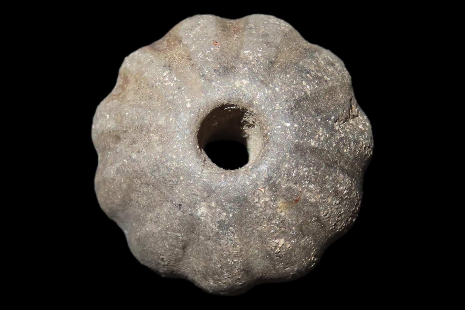 Engraved Pre-Columbian Gourd / Pumpkin Effigy Clay Bead, Nicely Deigned Example. Mexico.