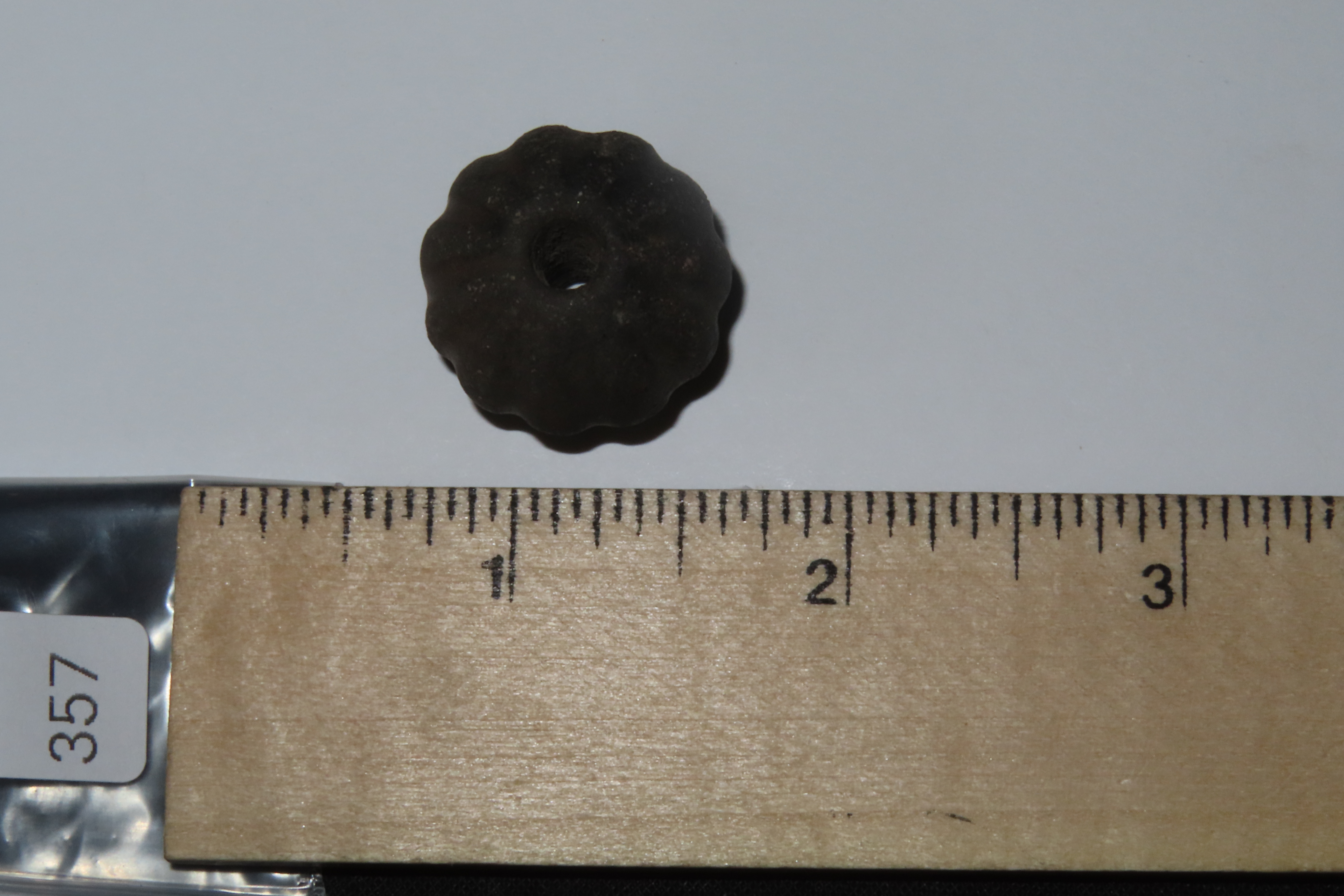 Engraved Pre-Columbian Gourd / Pumpkin Effigy Clay Bead, Nicely Deigned Example. Mexico.