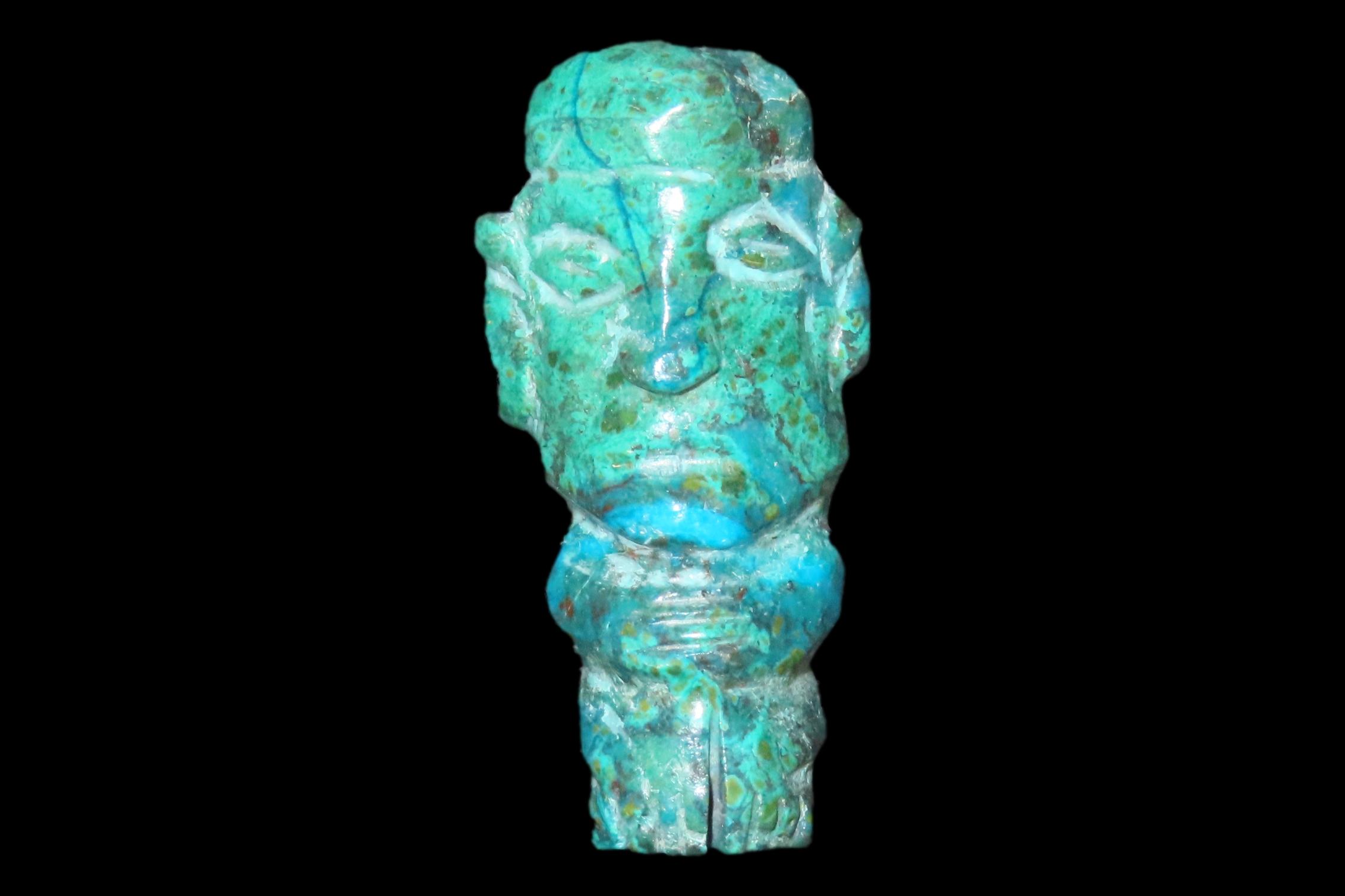 Incredible Pre-Columbian Mayan Jade Human Effigy Pendant, Mexico. Motley COA. Amazing Colors and wonderful Polish. Very detailed features.