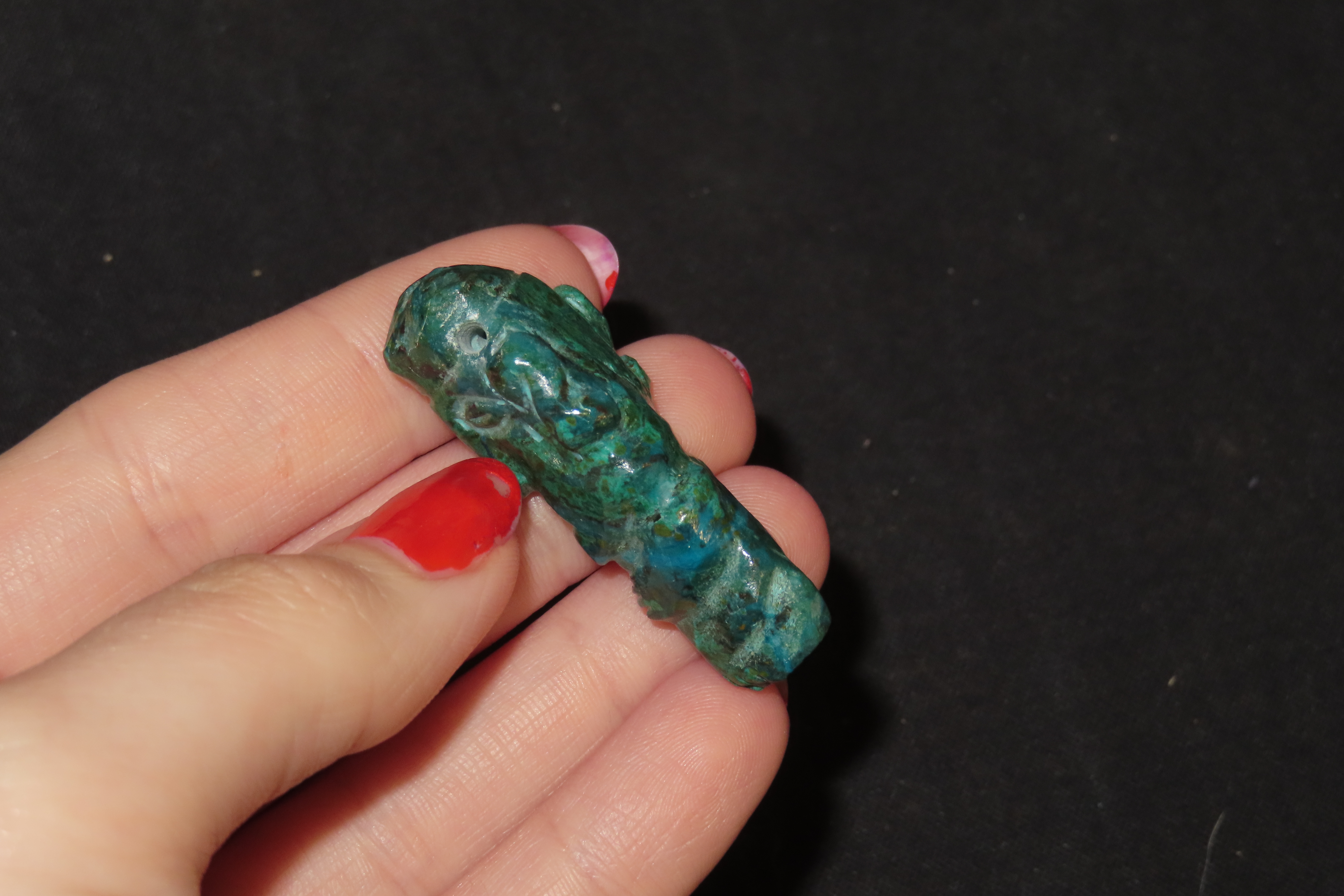 Incredible Pre-Columbian Mayan Jade Human Effigy Pendant, Mexico. Motley COA. Amazing Colors and wonderful Polish. Very detailed features.