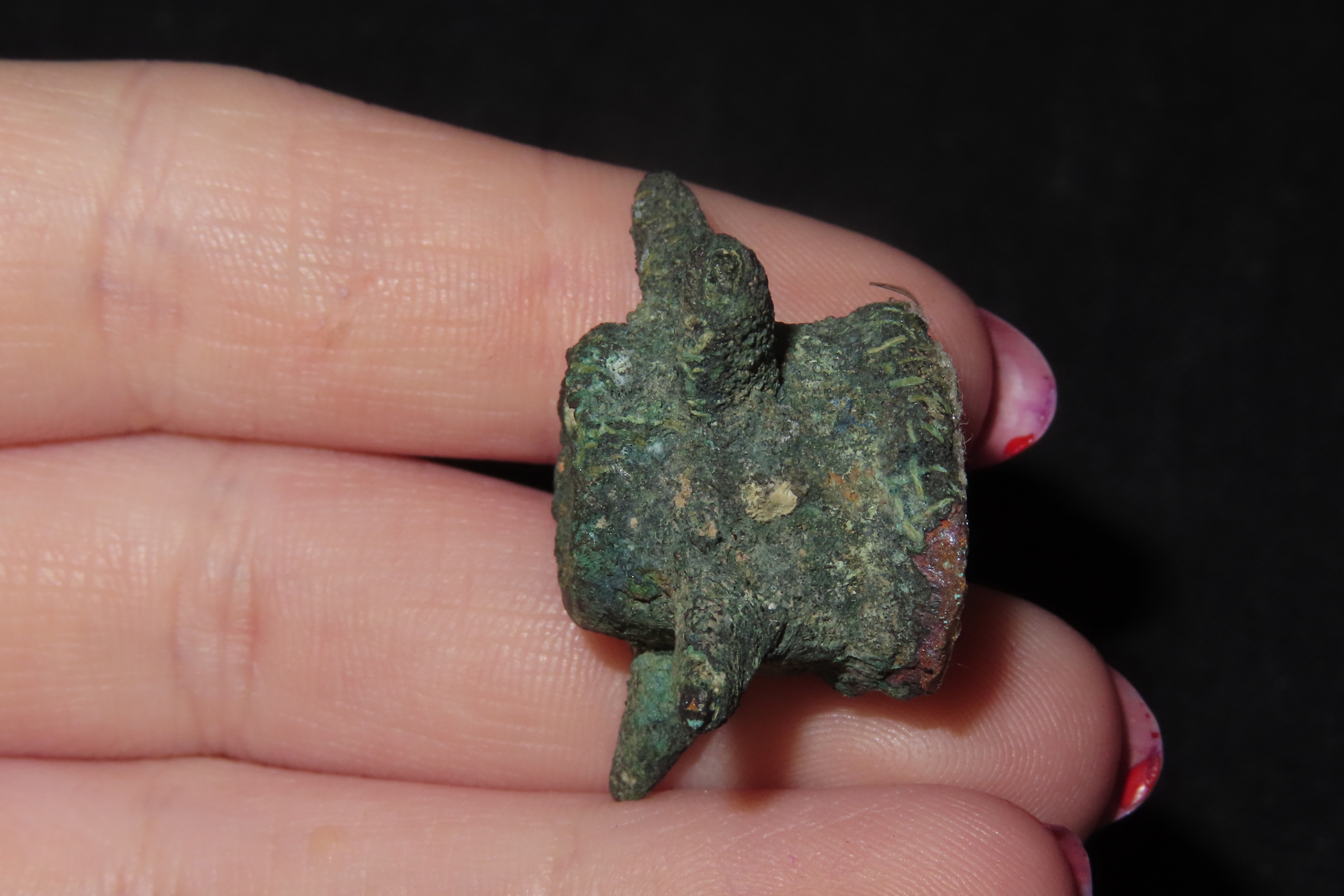 Rare Copper Mace Head Effigy Pendant / Bead. Peru. Nicely detailed example, a nice Miniature example true to form of the larger mace heads.