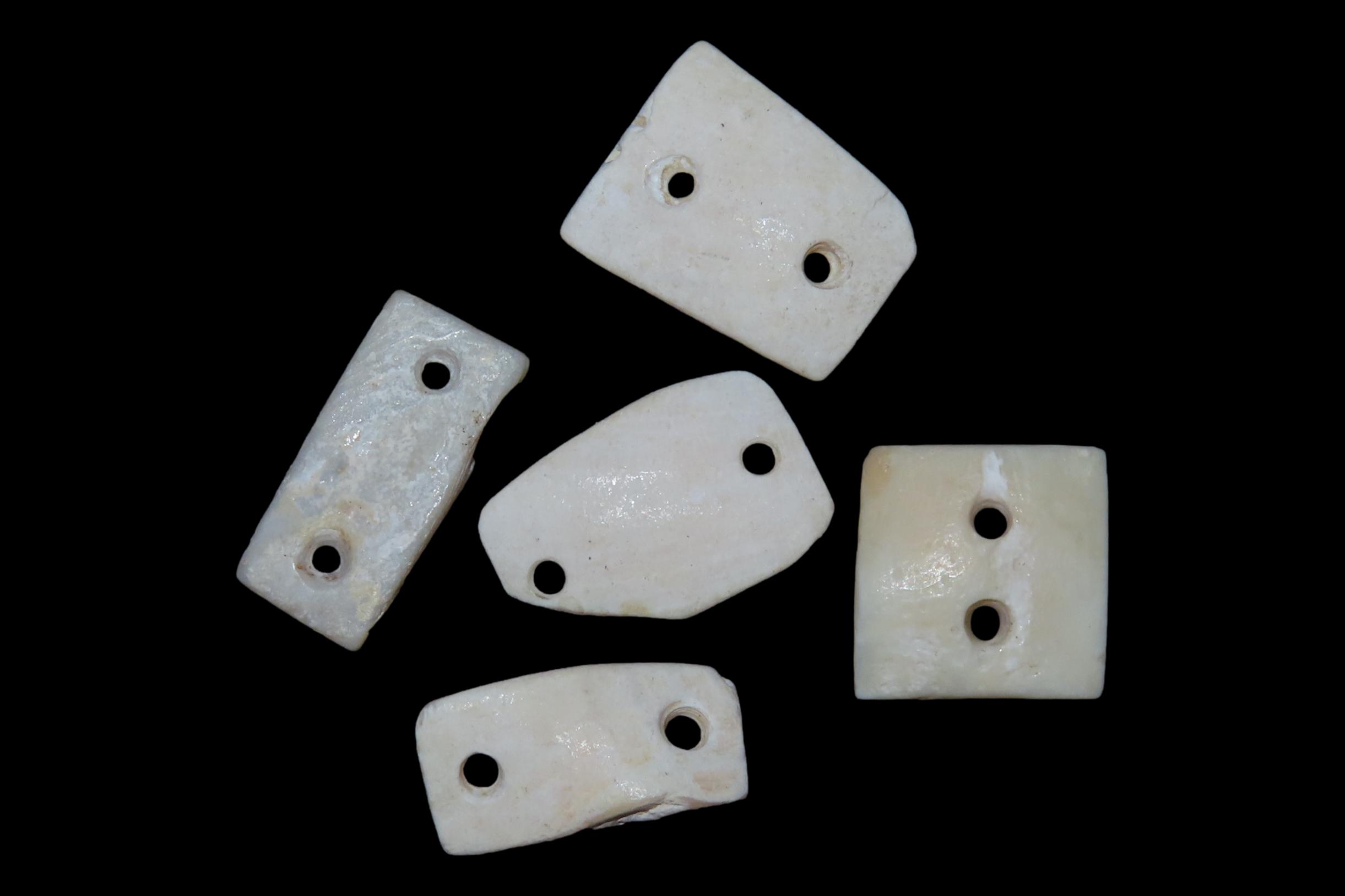 Lot of 5 Pre-Columbian Drilled Shell Gorgets / Pendants / Beads found in Mexico.