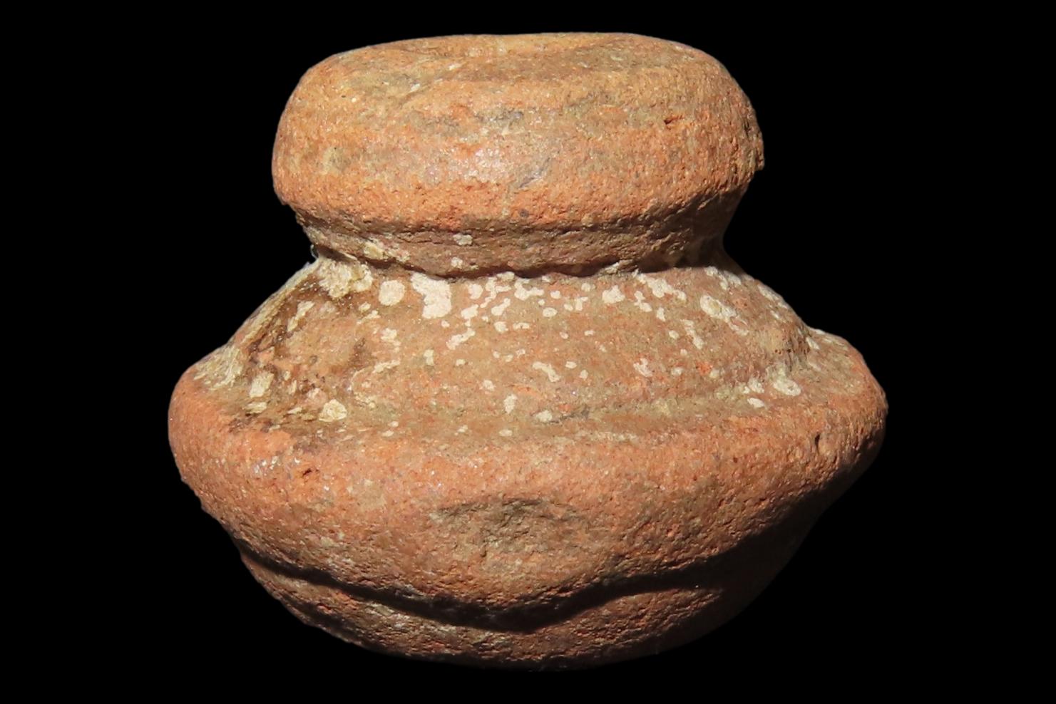 Engraved Pre-Columbian Effigy Clay Bead, Nicely Deigned Example. Mexico.