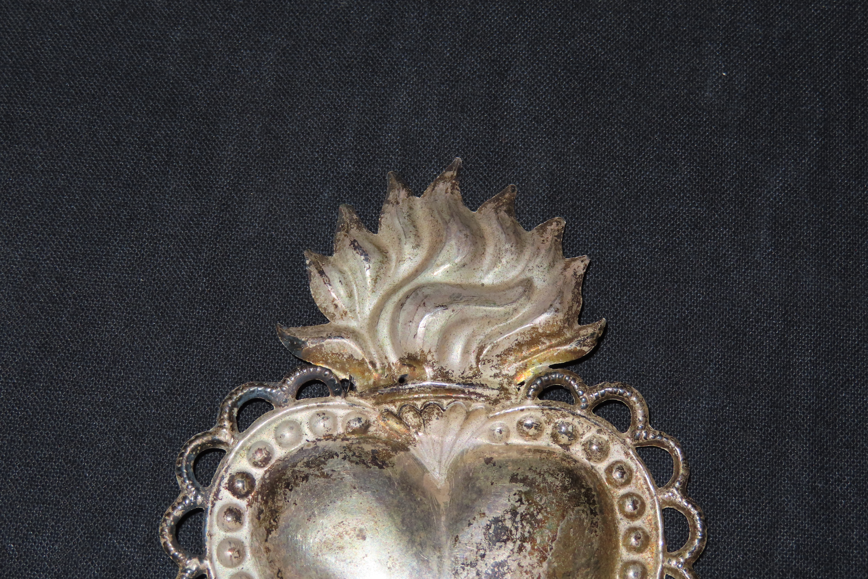 3 7/8" Vintage 1800's Silver Ex Voto Milagro Pendant. Colonial Era Religeous Offerings for Well Being, Healing, or Giving Thanks for a Mirac