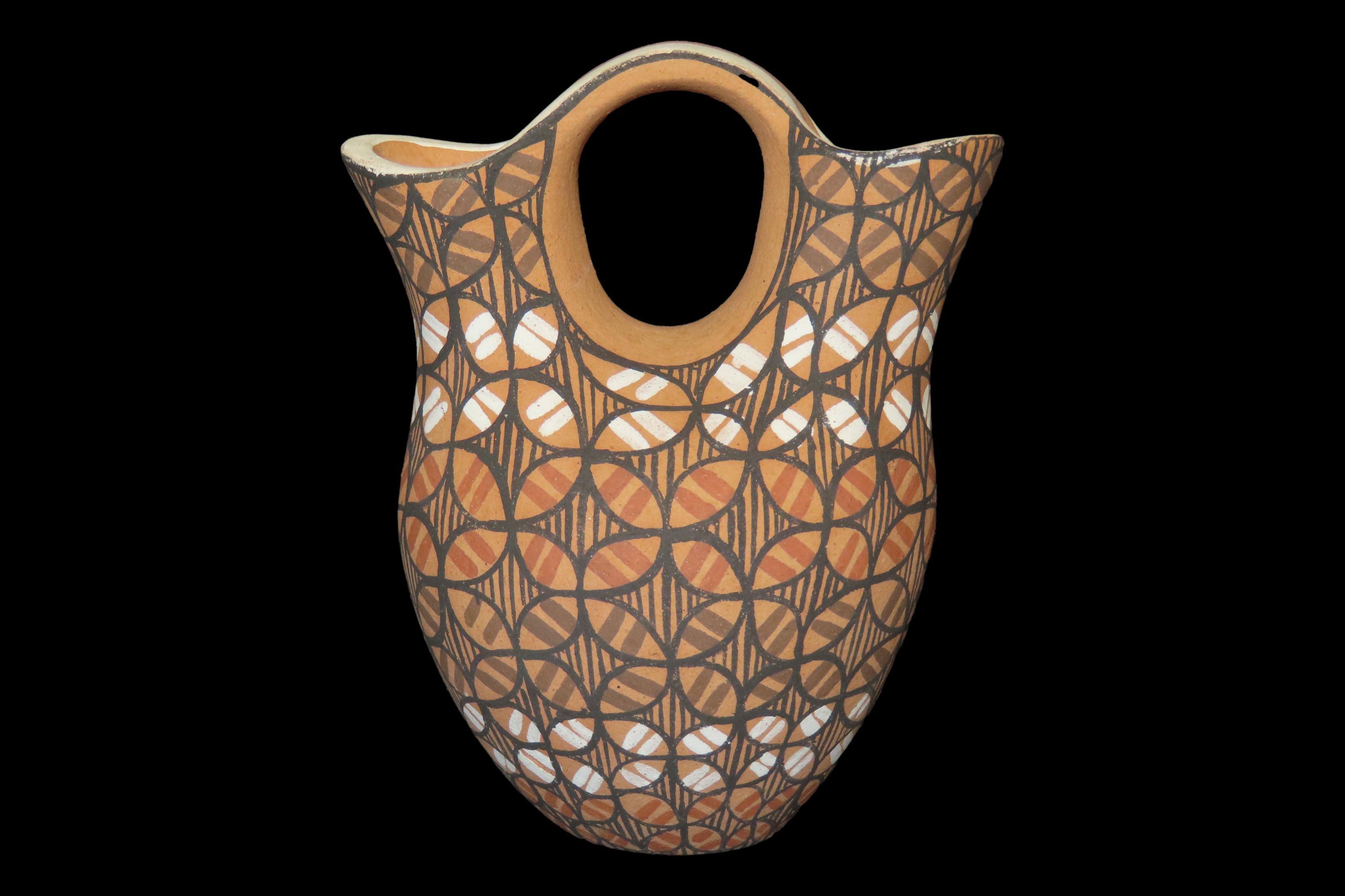 Beautiful Southwest Pueblo / Jemez Indians Pottery Wedding Vase / Jar / Bowl. Original Hand Painted Example. Signed on Bottom.