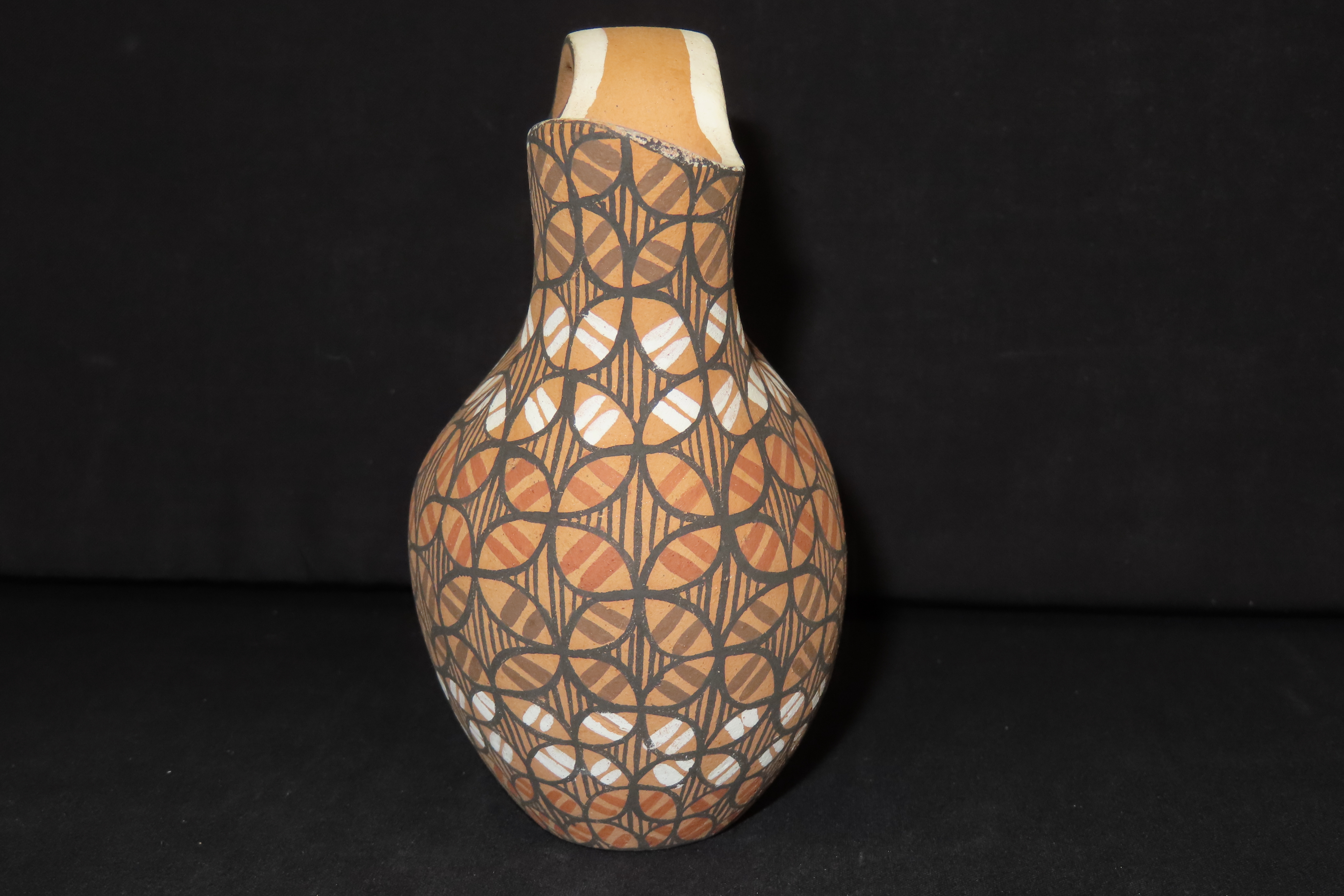 Beautiful Southwest Pueblo / Jemez Indians Pottery Wedding Vase / Jar / Bowl. Original Hand Painted Example. Signed on Bottom.