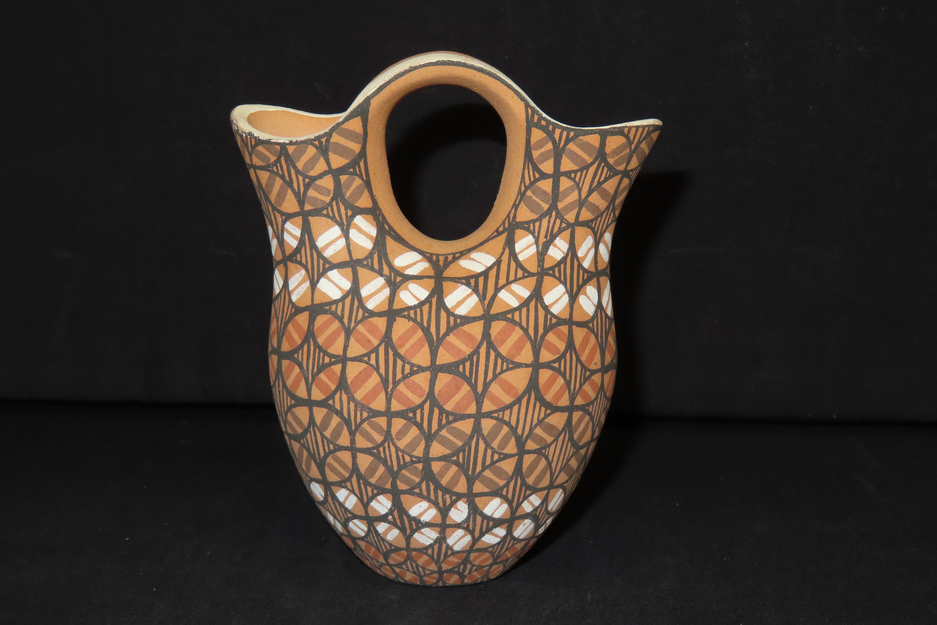Beautiful Southwest Pueblo / Jemez Indians Pottery Wedding Vase / Jar / Bowl. Original Hand Painted Example. Signed on Bottom.