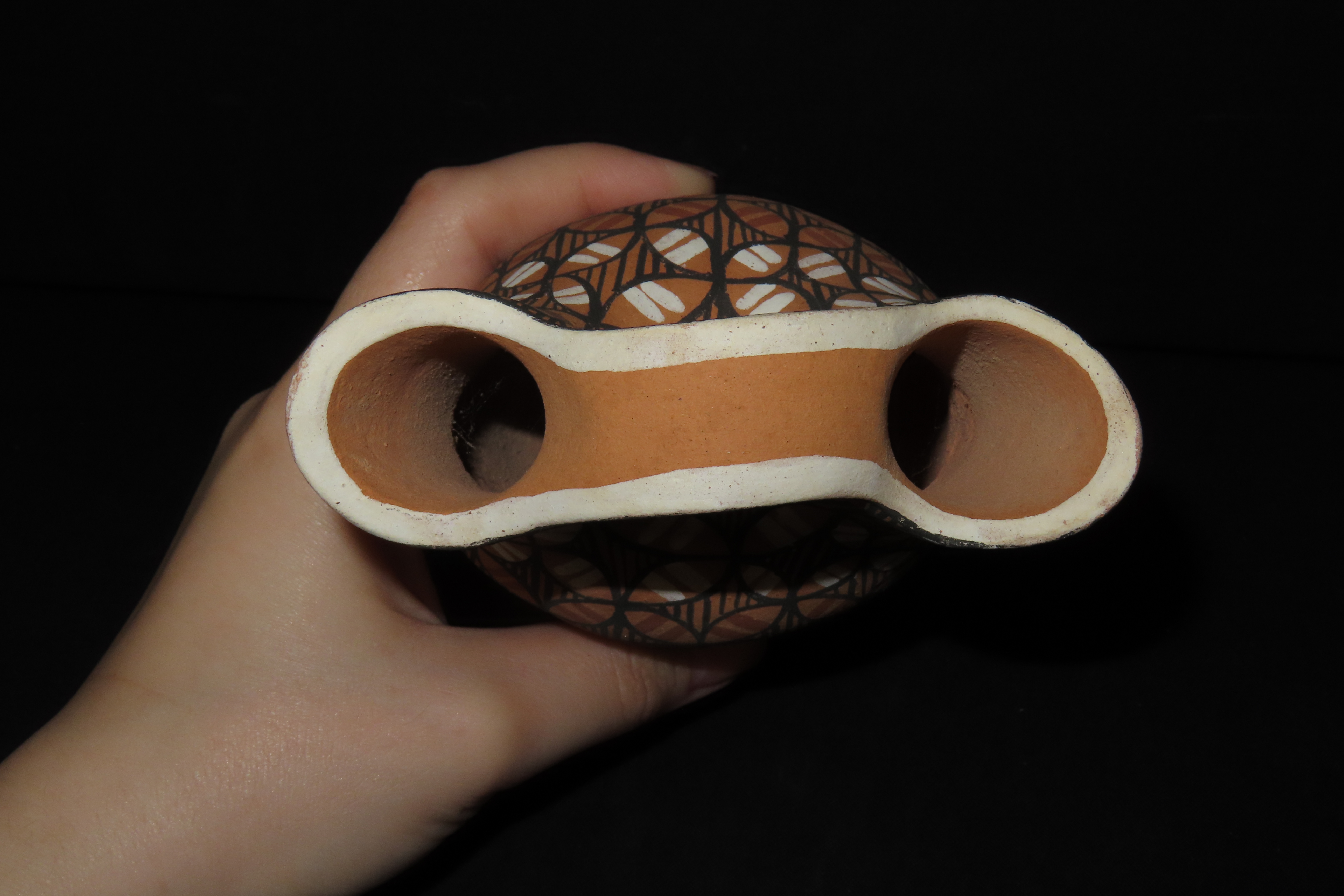 Beautiful Southwest Pueblo / Jemez Indians Pottery Wedding Vase / Jar / Bowl. Original Hand Painted Example. Signed on Bottom.