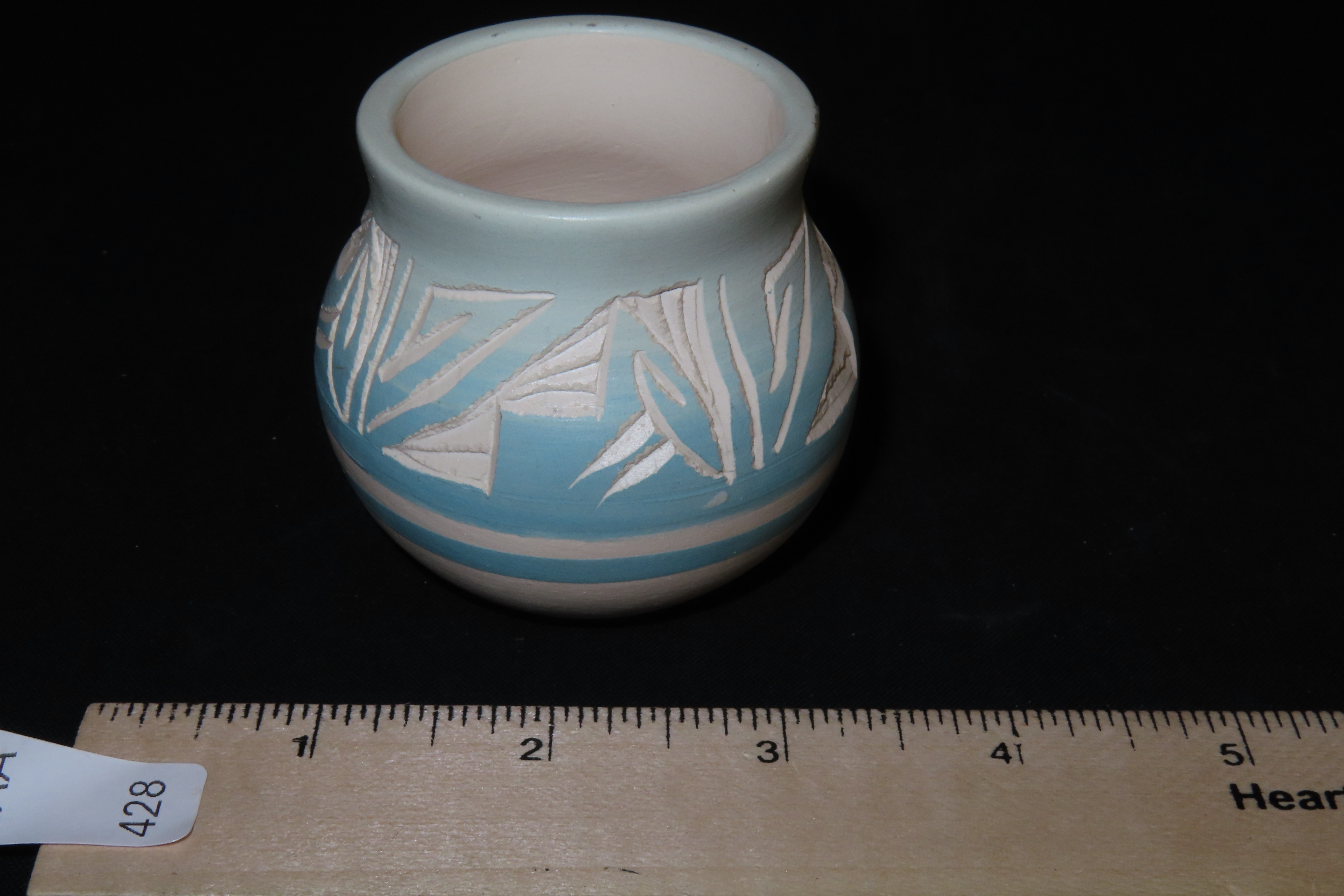 Beautiful Southwest Navajo Indians Pottery Vase / Jar / Bowl. Original Hand Painted / Hand Etched Example. Signed on Bottom.