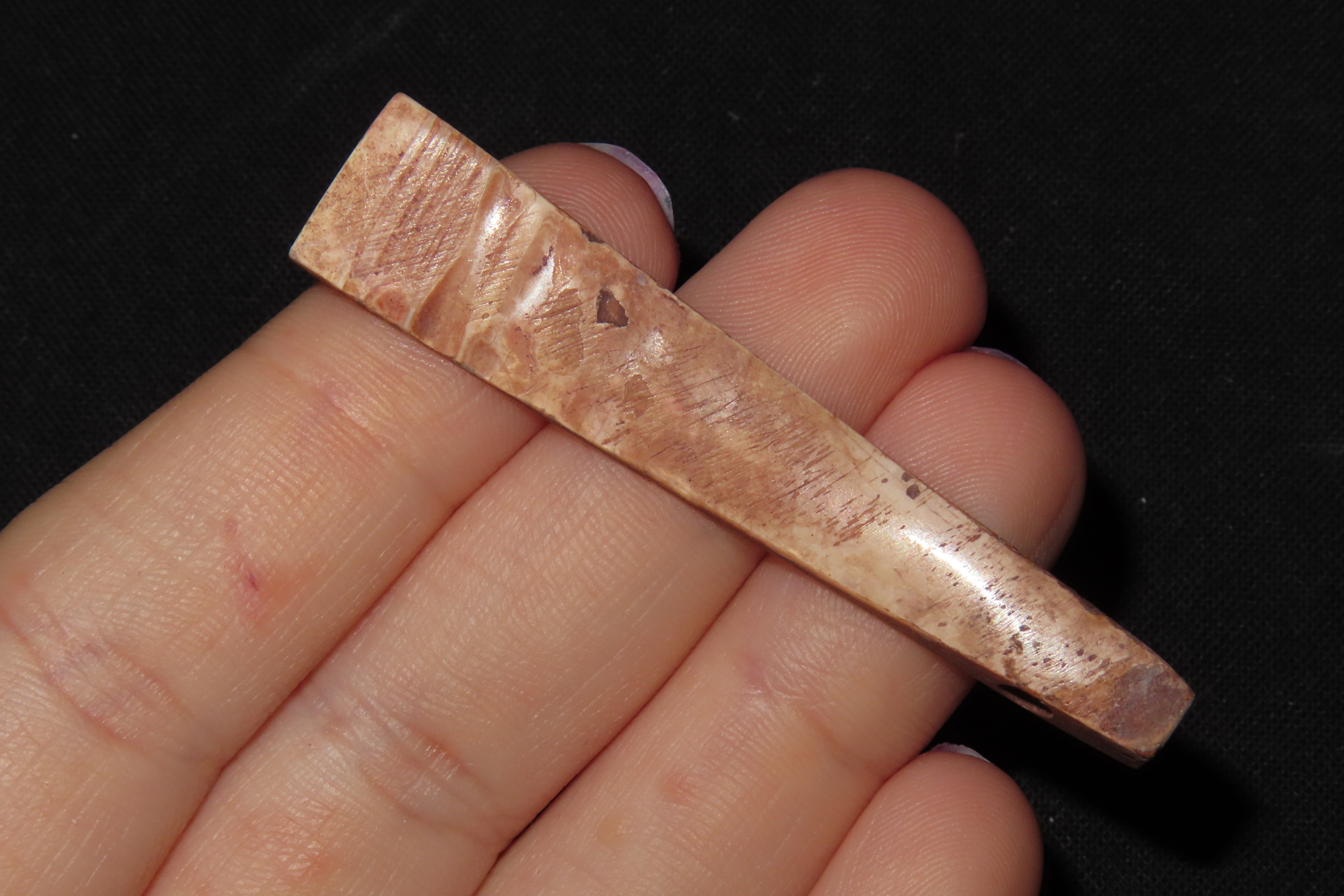Amazing Pre-Columbian Drilled Shell Pendant. Highly Polished with squared edges. Well Patinated example. Found in Mexico.
