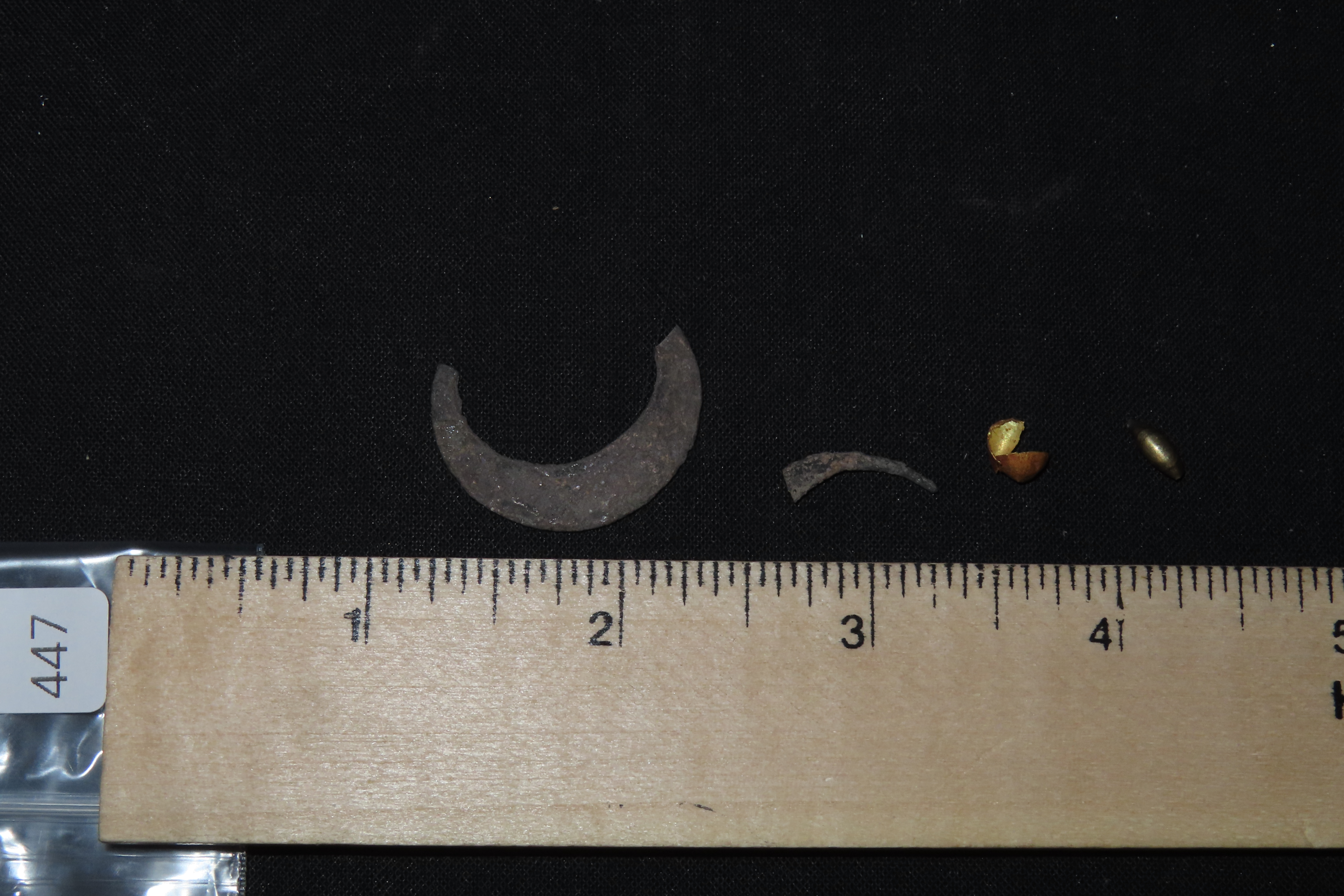 Pre-Columbian Gold & Silver Beads & Nose Ring. Silver Nose Ring is Broken in 2 pieces. Small Silver Bead & Small Gold Bead. Mexico.