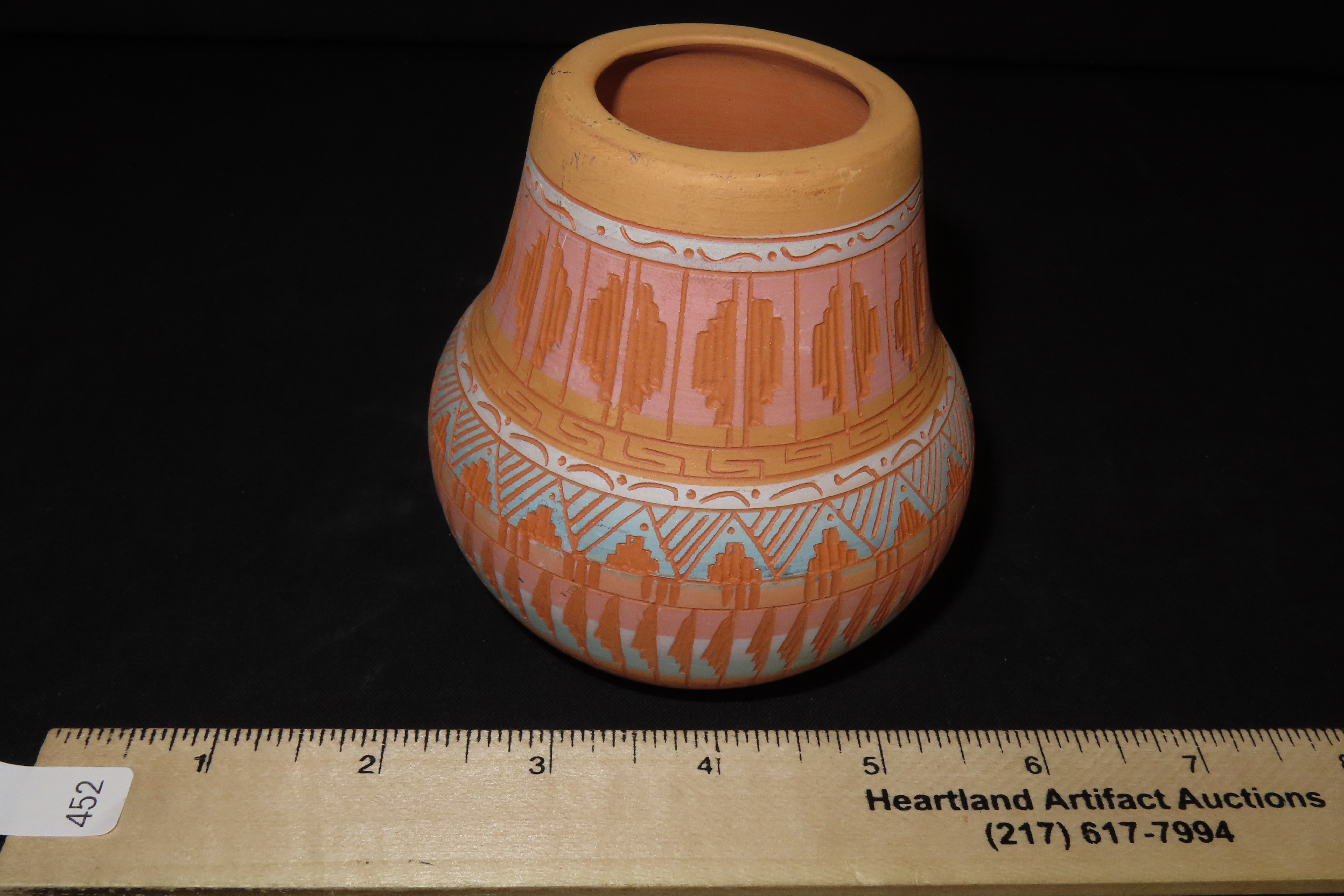 Beautiful Southwest Navajo Indians Pottery Vase / Jar / Bowl. Original Hand Painted / hand Etched Example. Signed on Bottom.