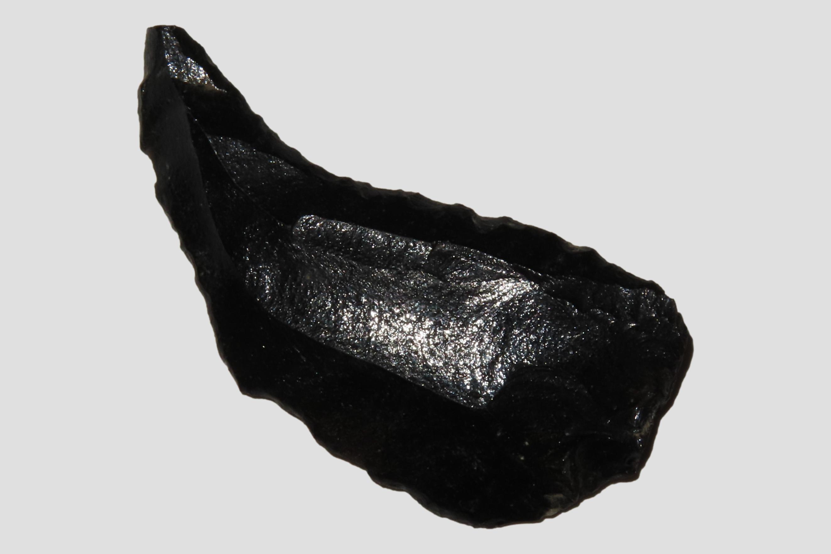 2 3/8" Paleo Crescent Knife found in the Black Rock Desert, Nevada. Well patinated Obsidian Indian Arrowhead, Artifact.